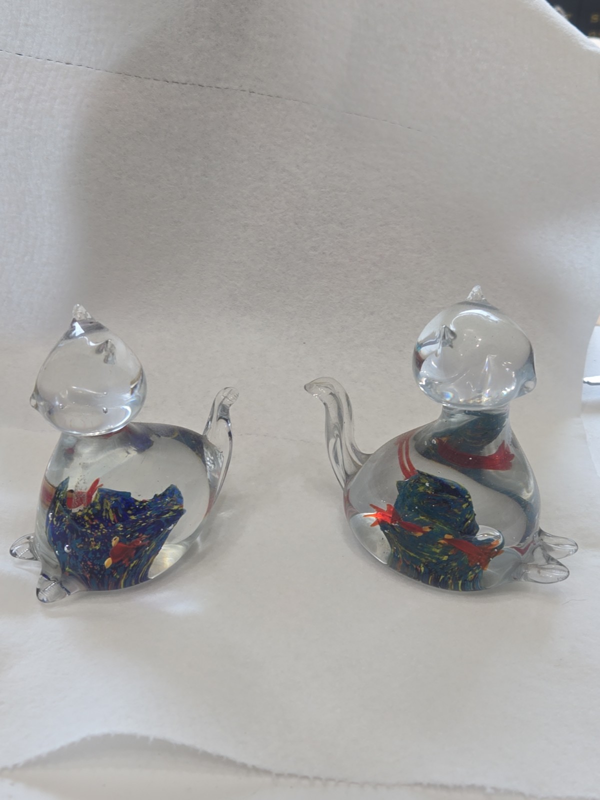 Murano Style Millefiori Art Glass Cat Figurines Lot Of Two Art Glass 4.5-4.75in