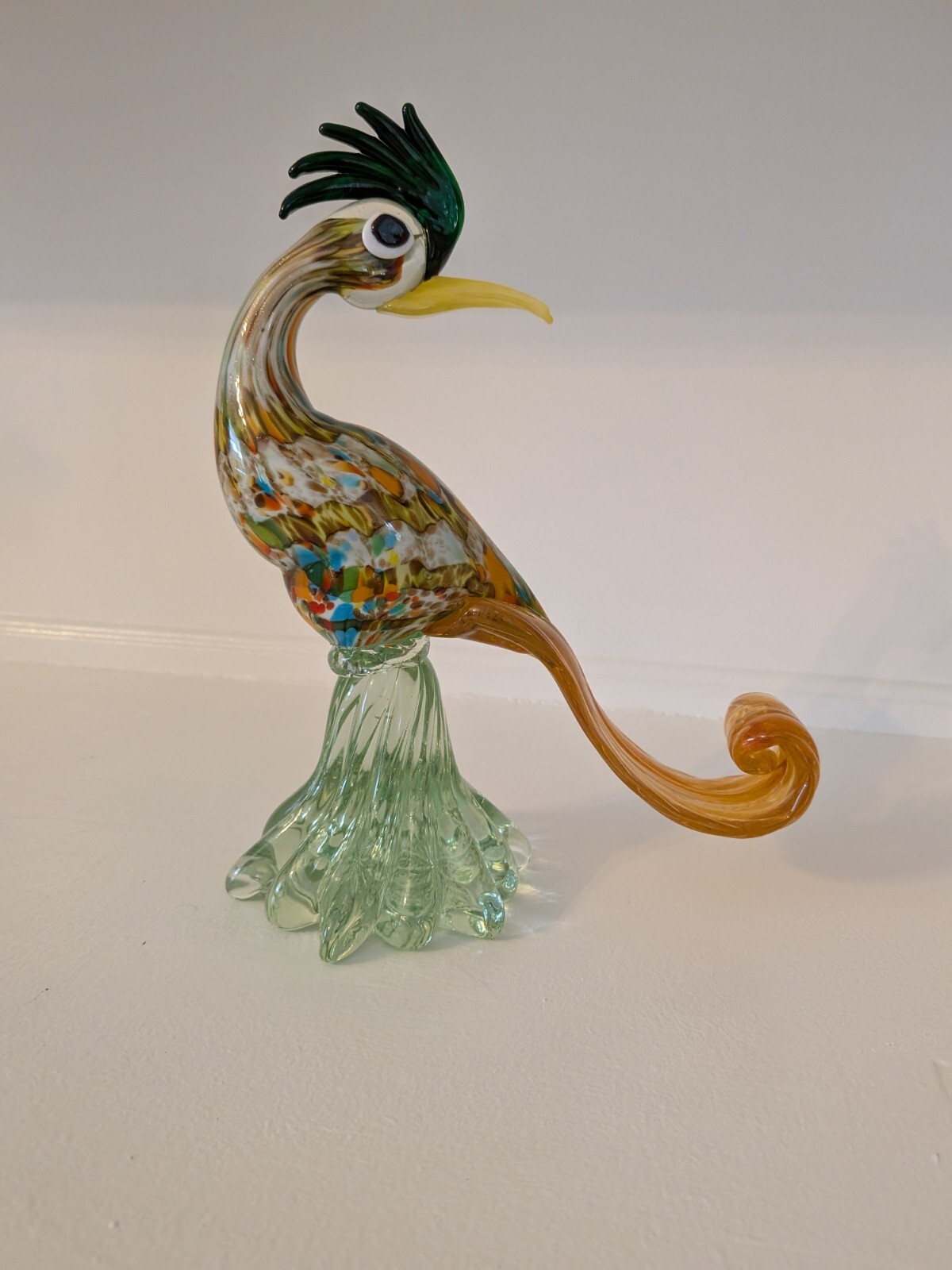 Mid century Murano art glass peacock, bird figure 10 1/4″ great color!