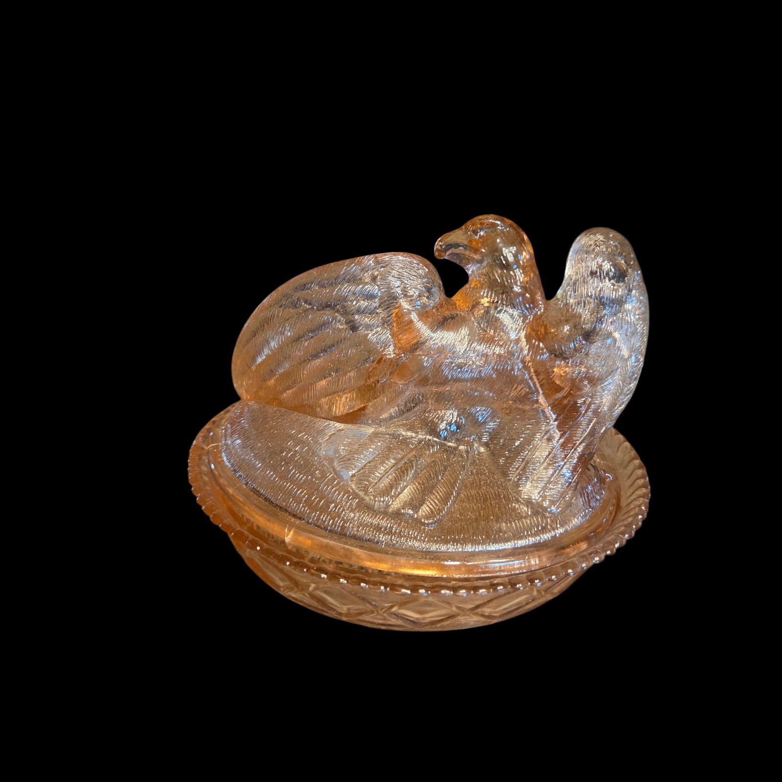 Vtg Westmoreland Nesting Eagle on Nest Basket Pink Glass 6×7.25×6 Candy Dish SEE