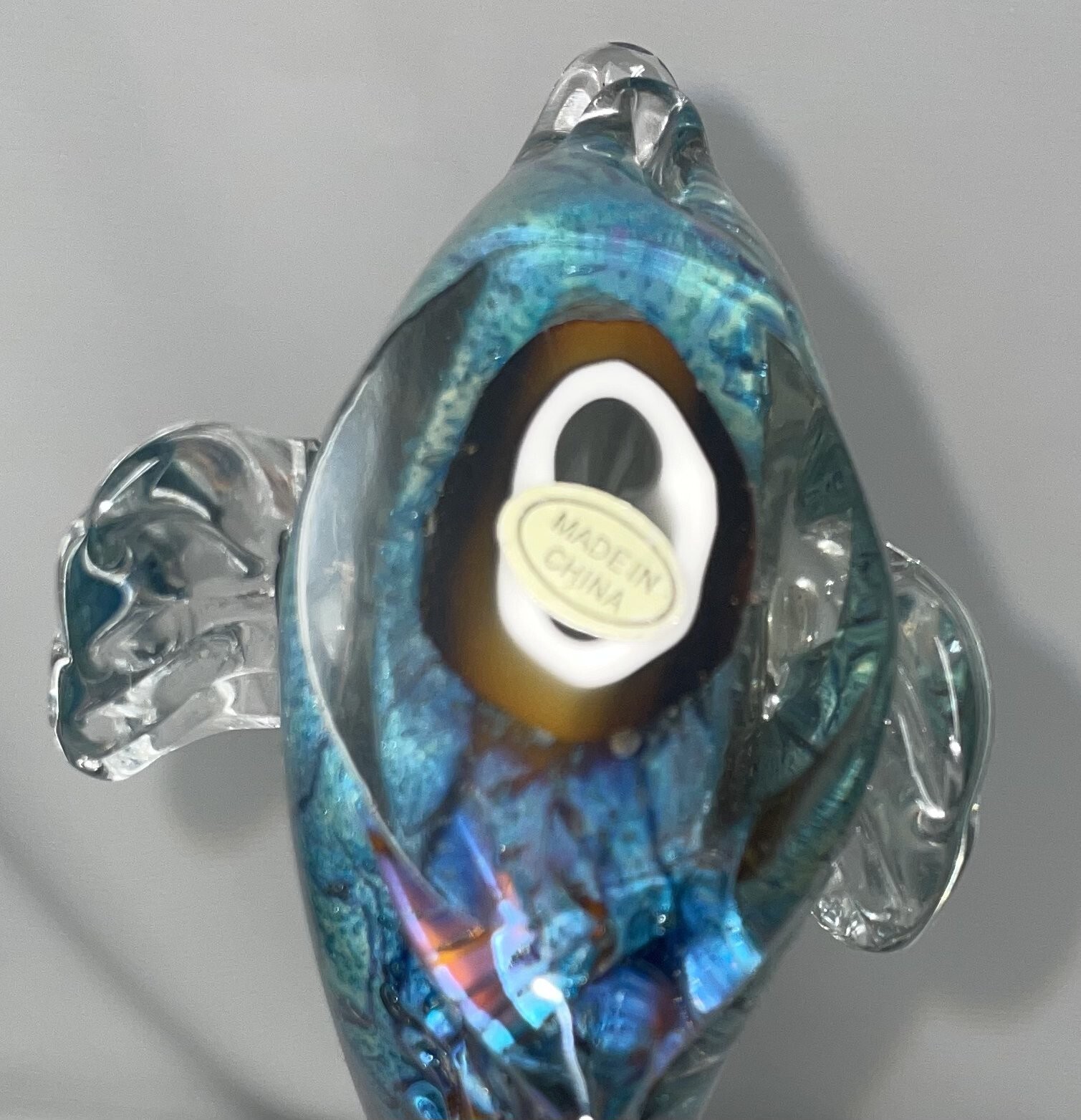 Vtg Art Glass Butterfly Fish Multi-Color Paper Weight 5 1/2 Inches High China
