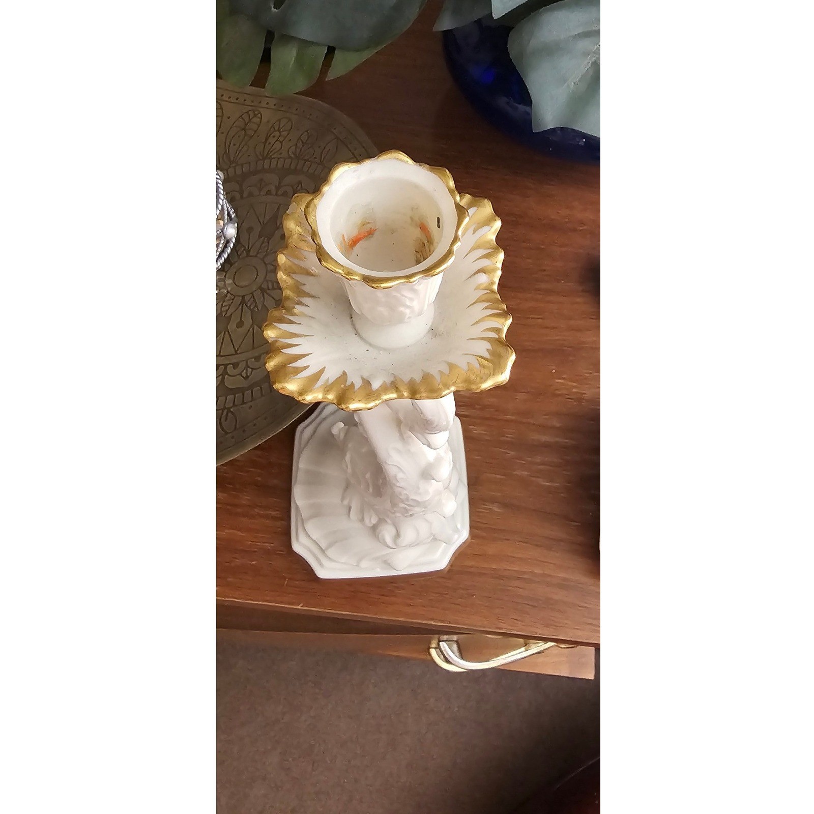 Lenox Dolphin Candlestick Holders Pair Ivory Porcelain 24k Gold Trim Nautical
