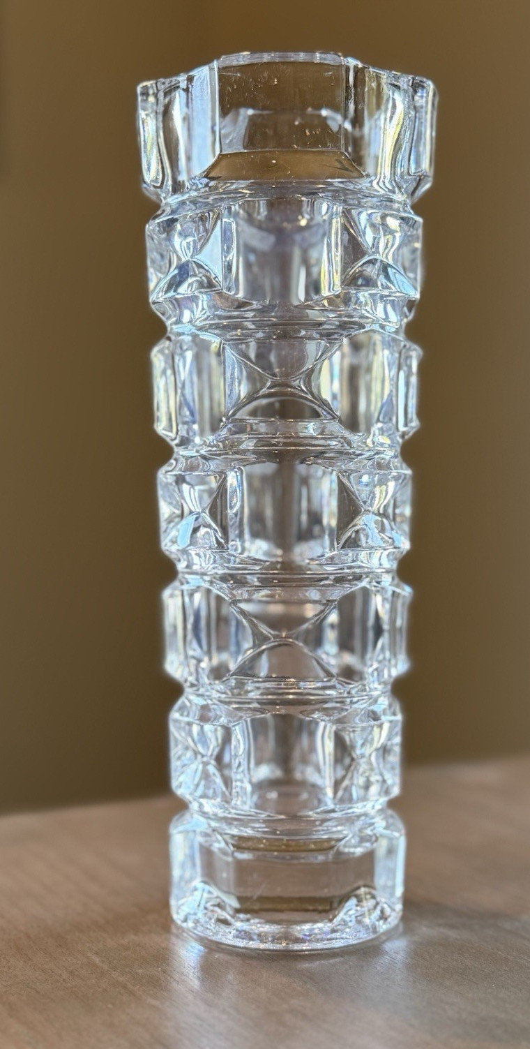 Vase Cristal D’arques Lead Crystal Vase Durand Ancenis Optic Block France 8.5”