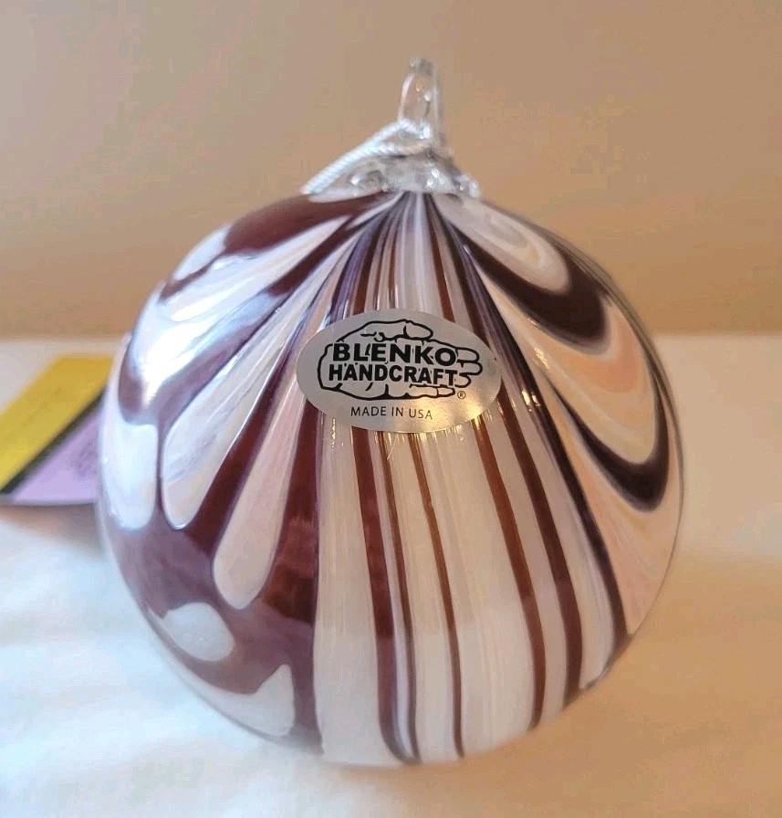 Blenko OOAK First Quality Black Cherry with White Frit Christmas Ornament
