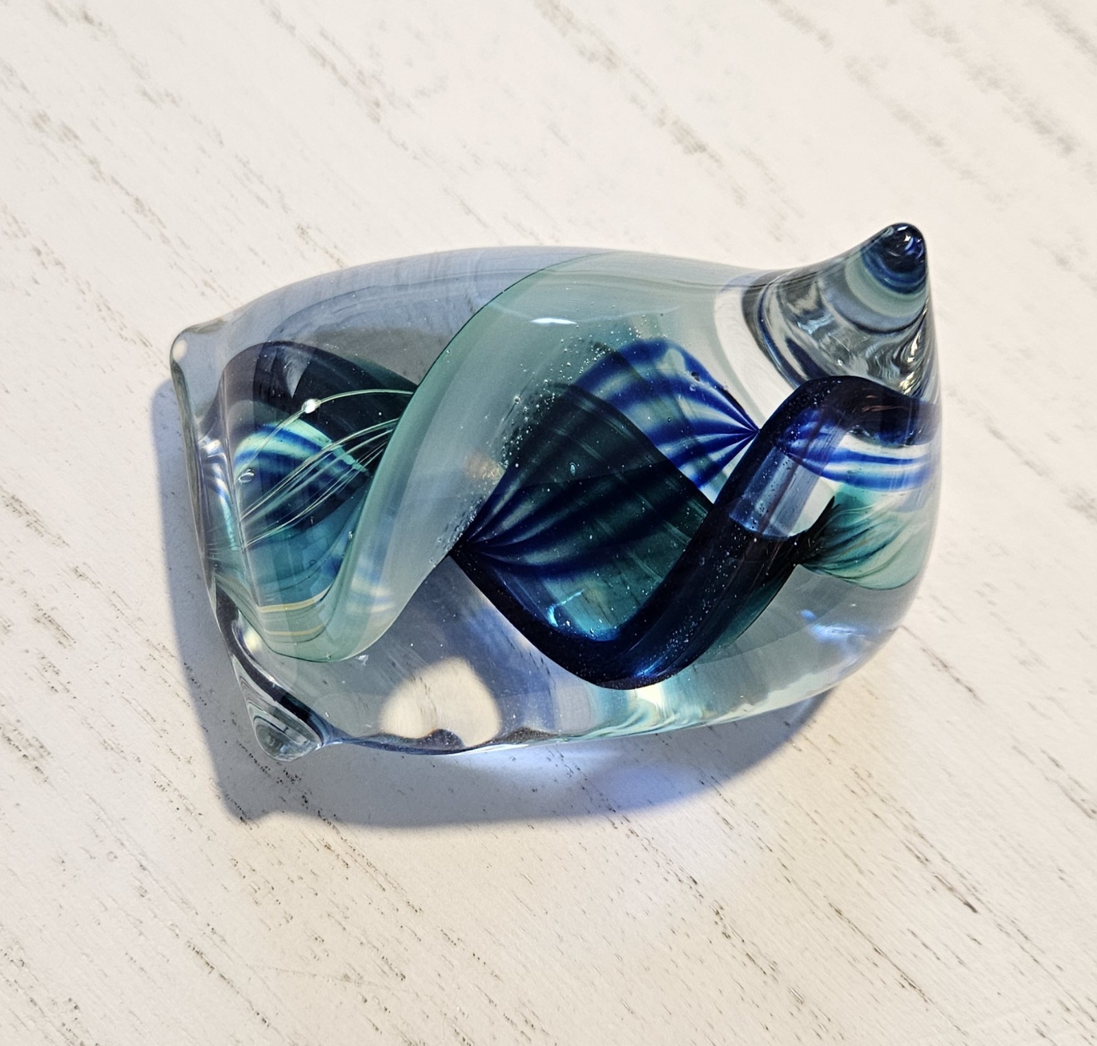 Unique vintage SIGNED BLUE Jerusalem Art glass paperweight