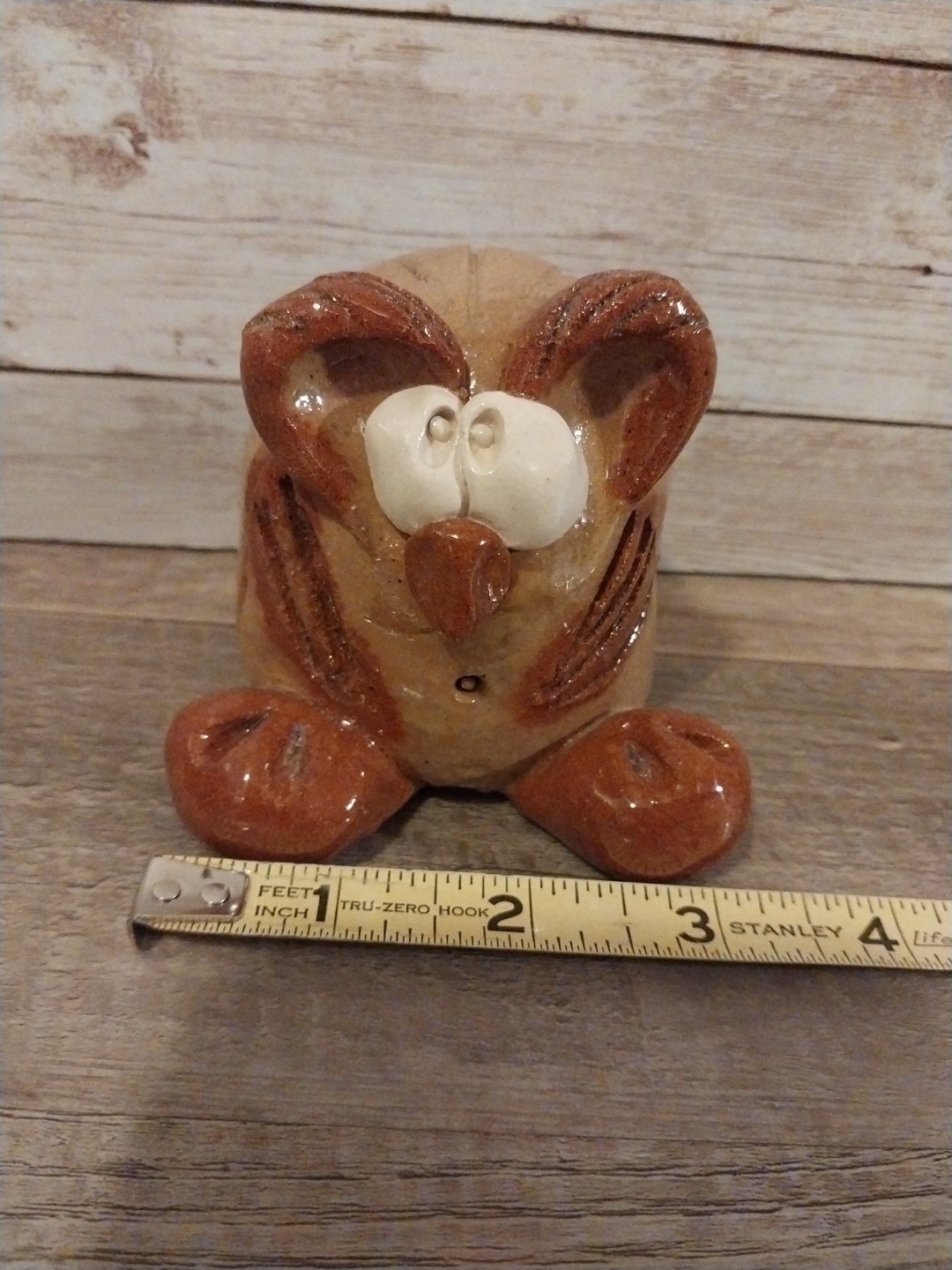 Nancy Hicks Signed Pottery Handmade Whimsical Critter Owl Bird Clay Figure 3”