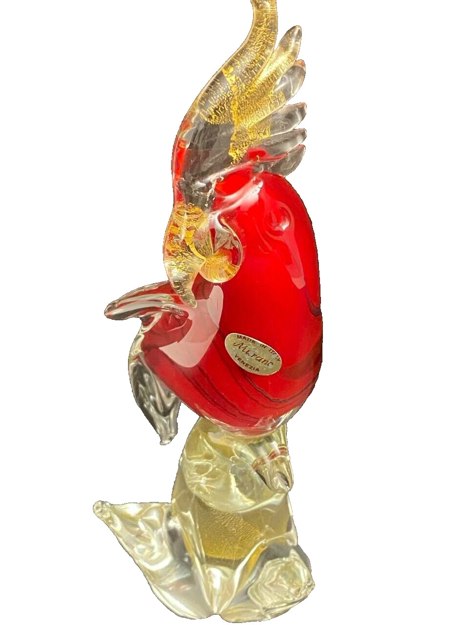 Vintage Italian Murano Red and Gold Parrot Bird Figurine. Made in Venice Italy!