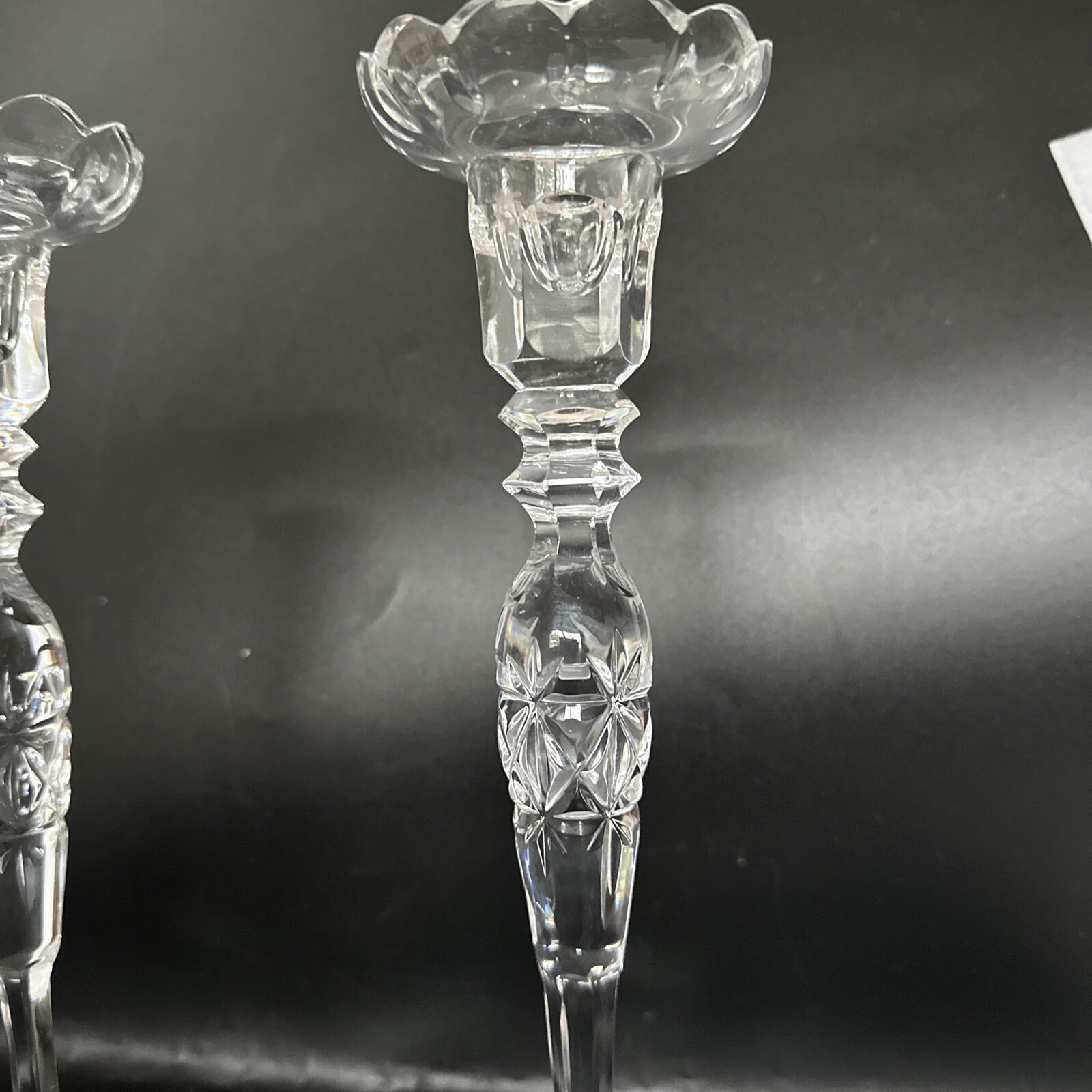 PAIR Rogaska Rosemont Full Lead Crystal Rose Stem Candlesticks 10 3/8 In .