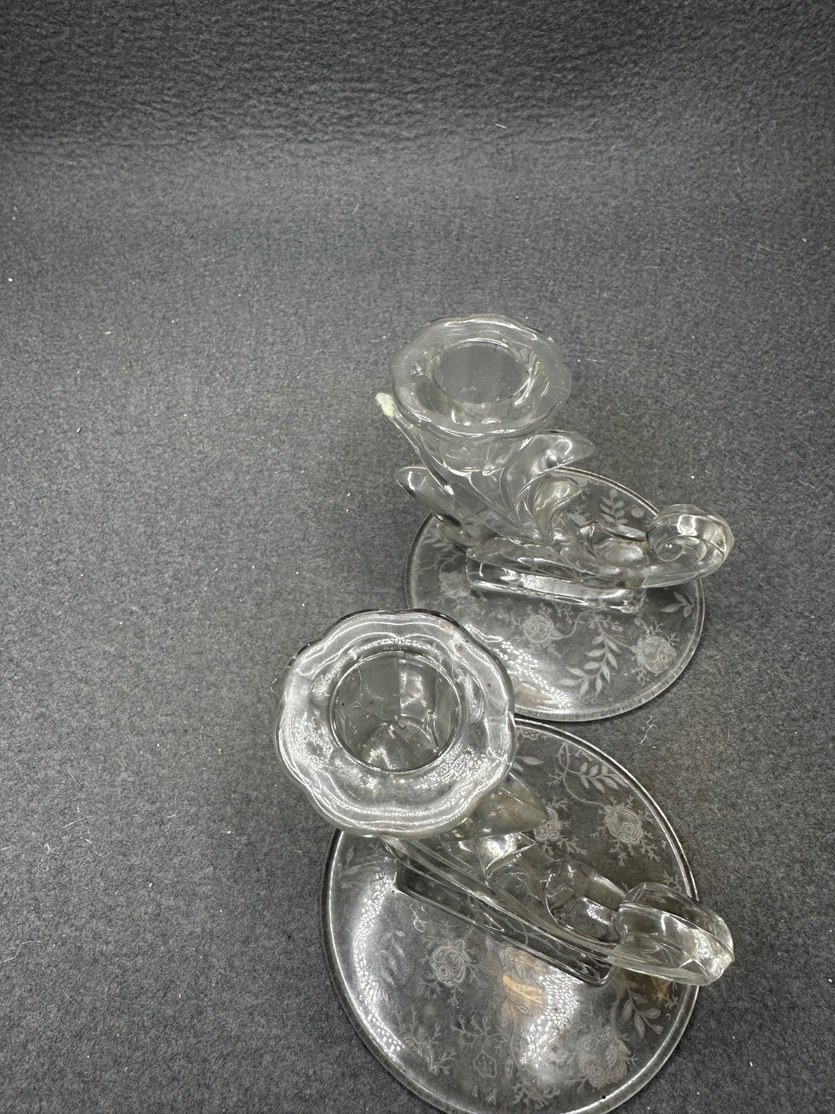 Fostoria 4″ Baroque Clear candlestick pair
