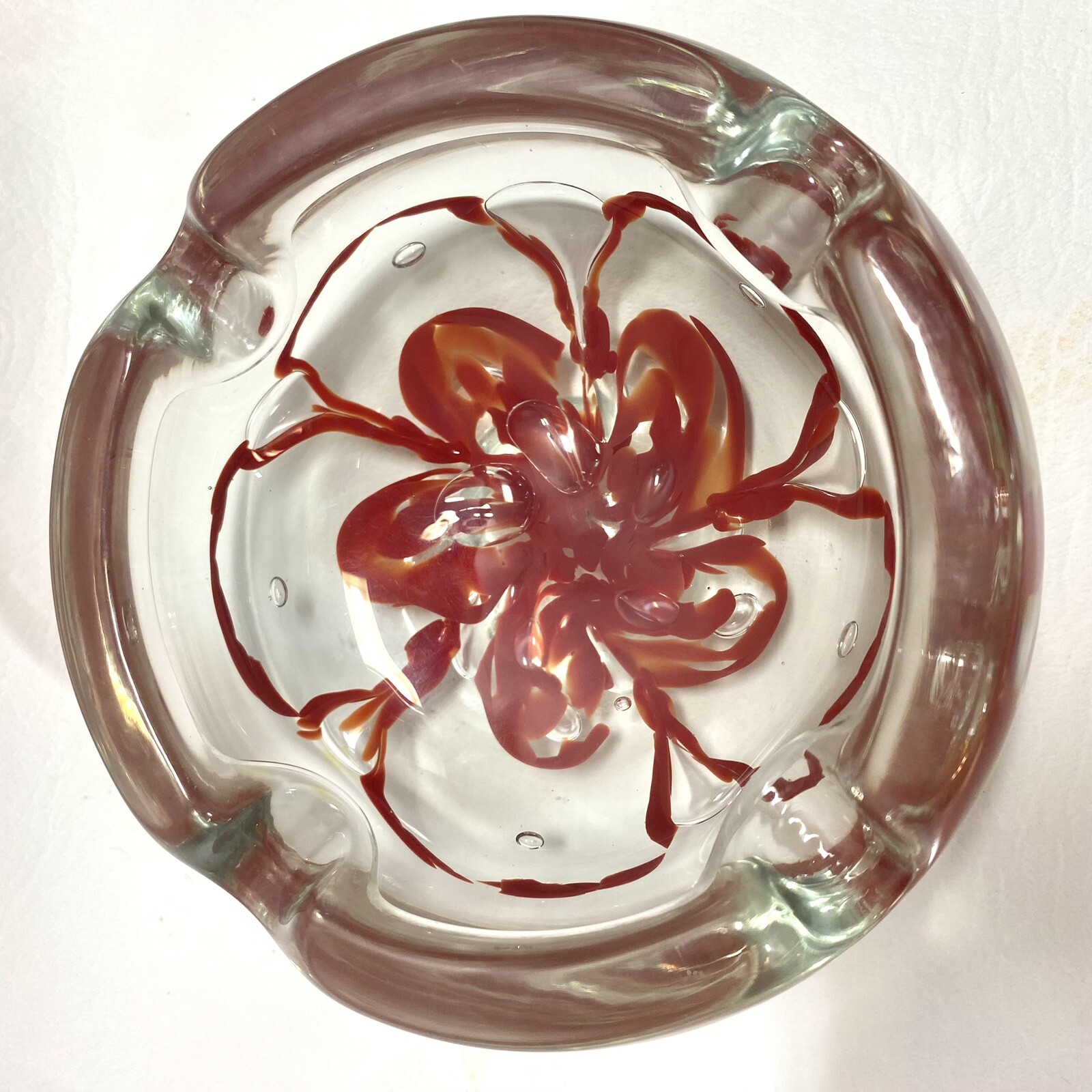 Vtg Murano Cigarette Cigar Ashtray Pipe Bowl Trinket Dish Red Swirl Art Glass
