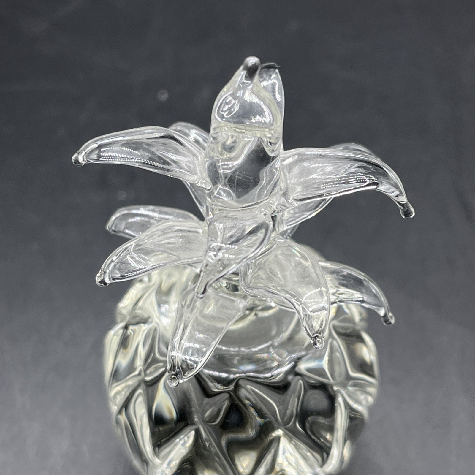Crystal Clear Glass Pineapple Figurine Paperweight Sculpture Signed