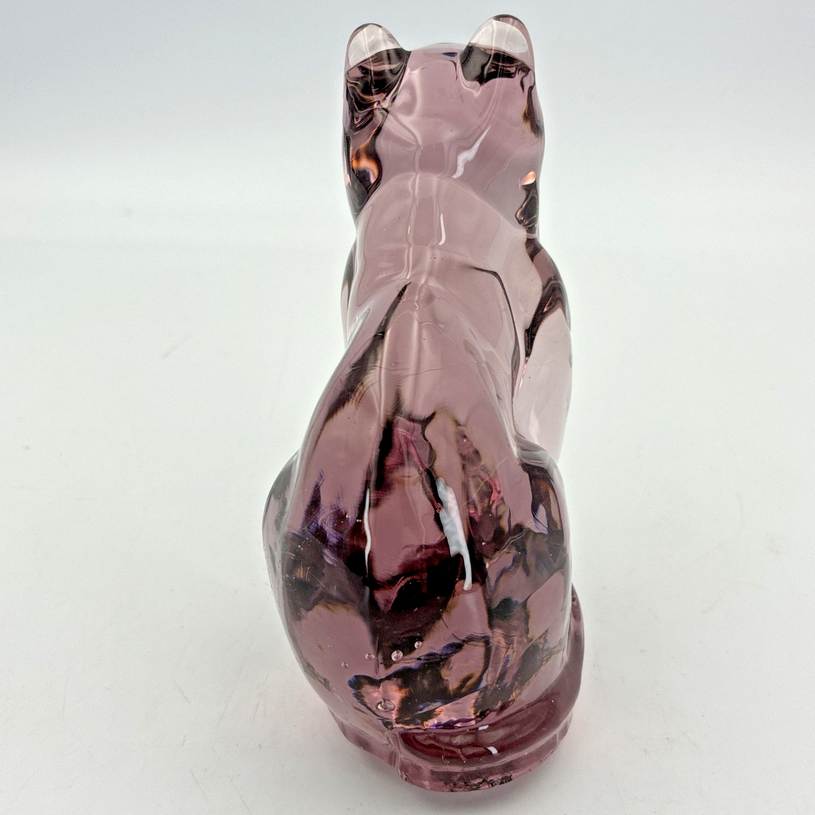 Vtg. Silvestri Purple Amethyst Glass Cat Figurine Paperweight Polished Base 4″