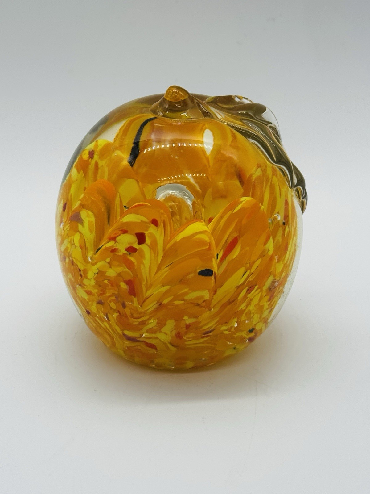 Murano style Vintage Orange And Yellow Glass Control Bubble Paperweight Apple