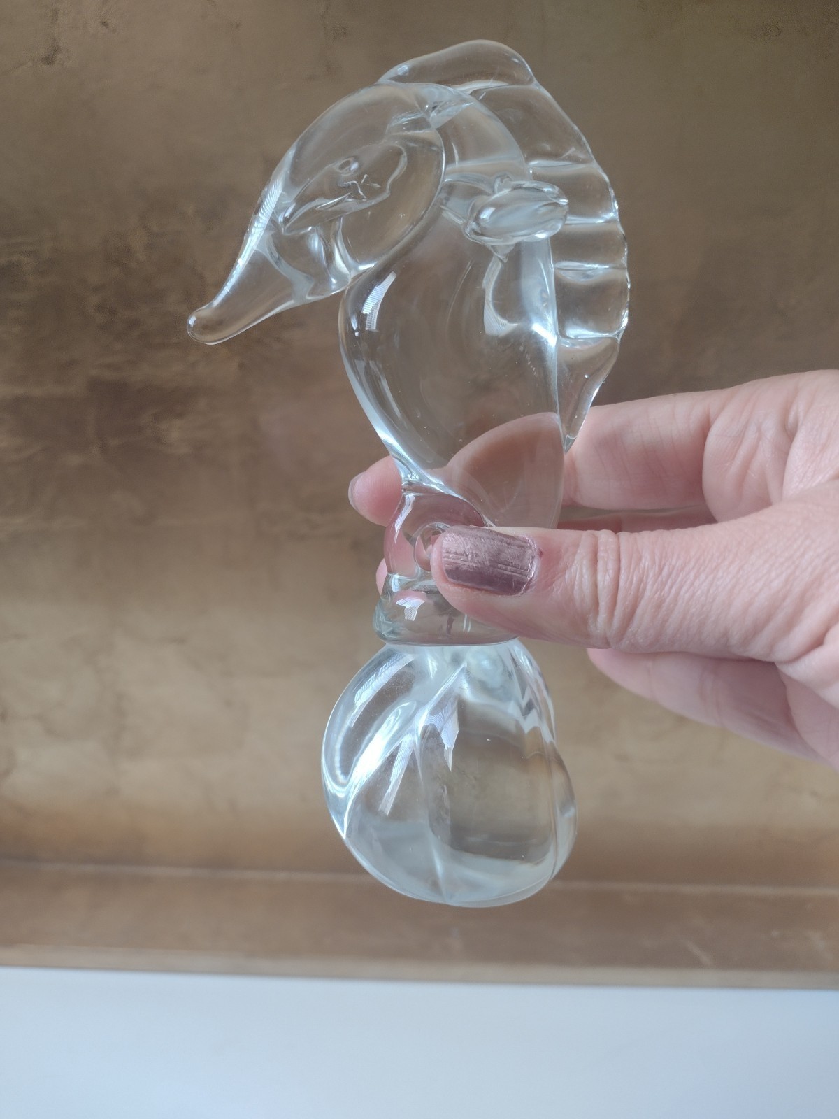 Stueben style Glass Seahorse Paperweight 6″