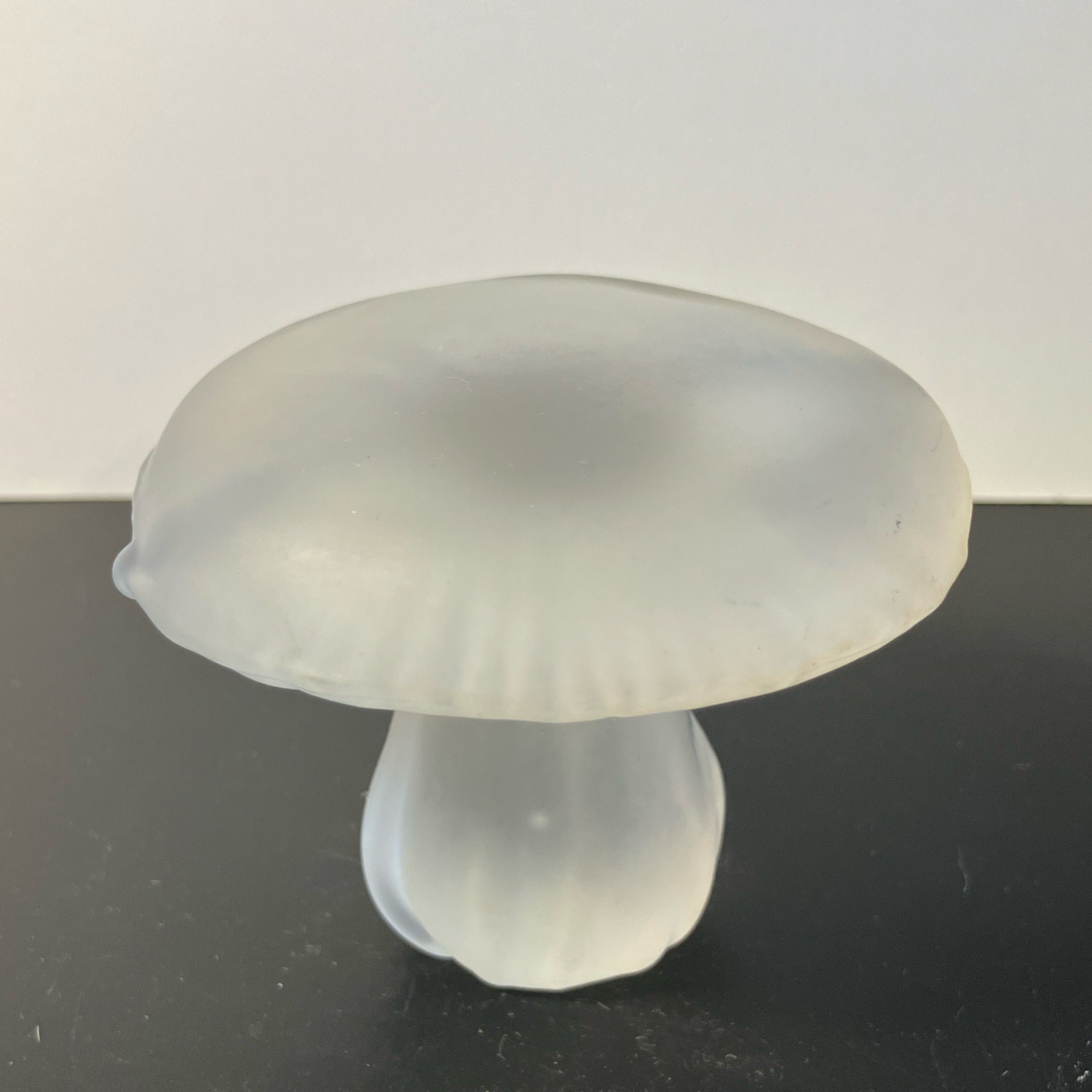 Clear White Frosted Glass Mushroom Paperweight Matte Finish Decorative