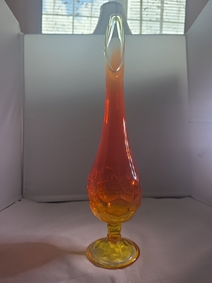 Mid-Century VIKING Amberina Pedestal Swung Column Glass Vase Retro 14¾”