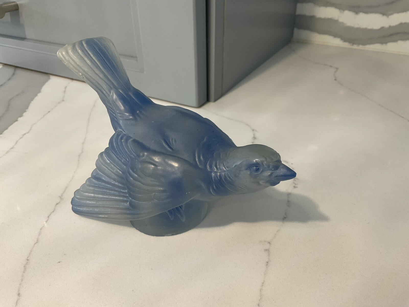 Frosted Crystal Blue Bird Head Up Figurine