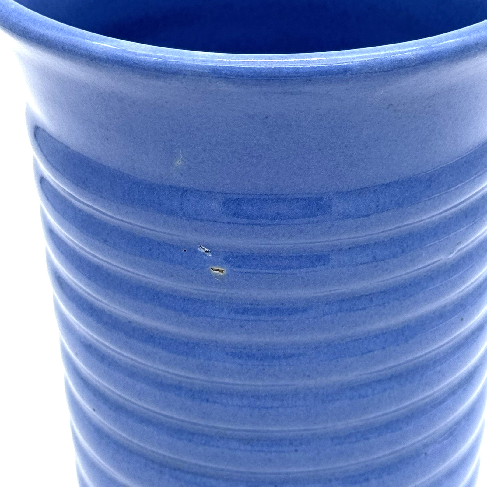 Vintage Bauer Pottery Hi Fire Blue Ringware Cylinder Vase 8 1/4″ Tall