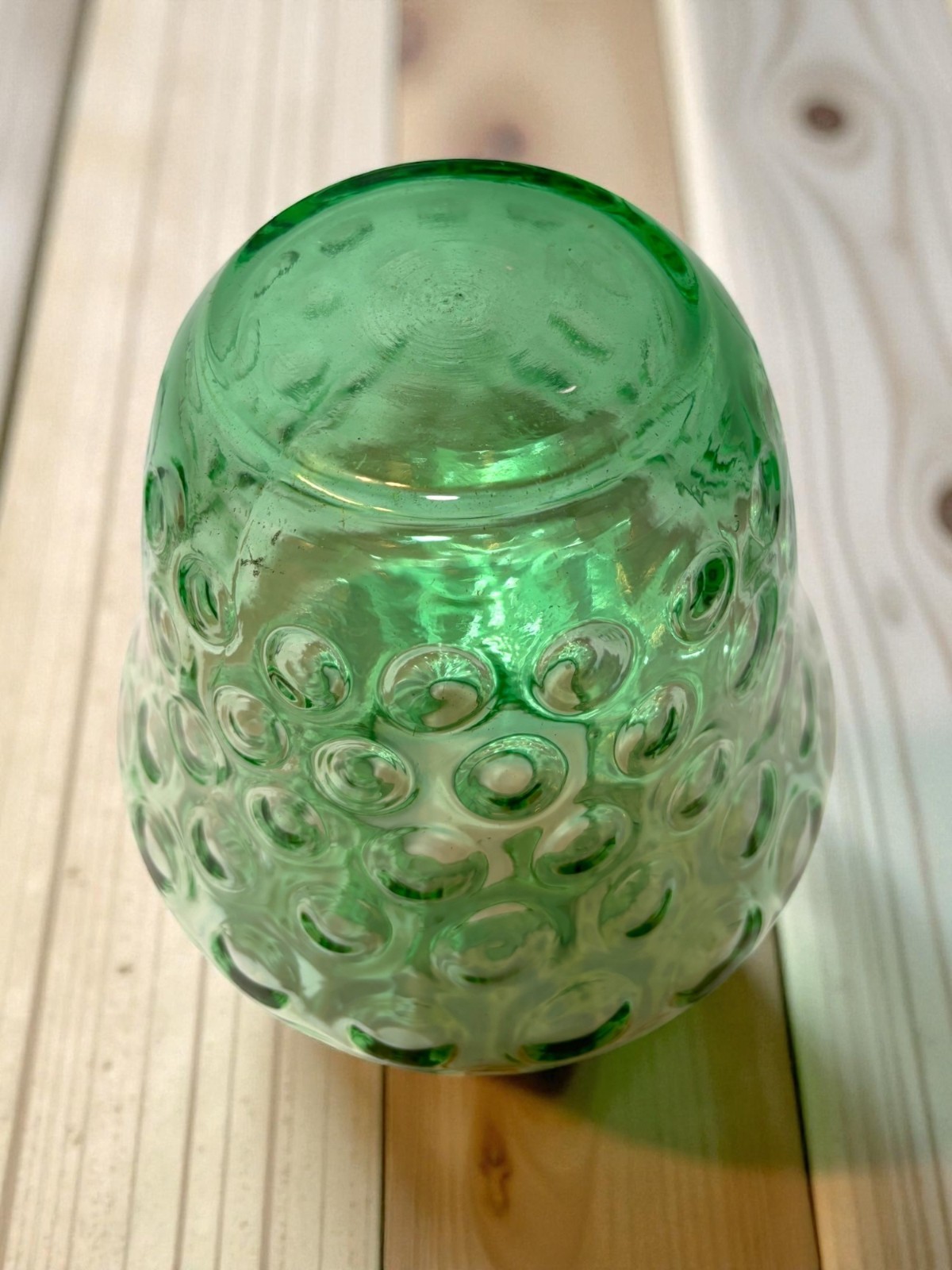 Green Glass Optic Glass Textured Vase – Handblown Art Glass Decorative Piece