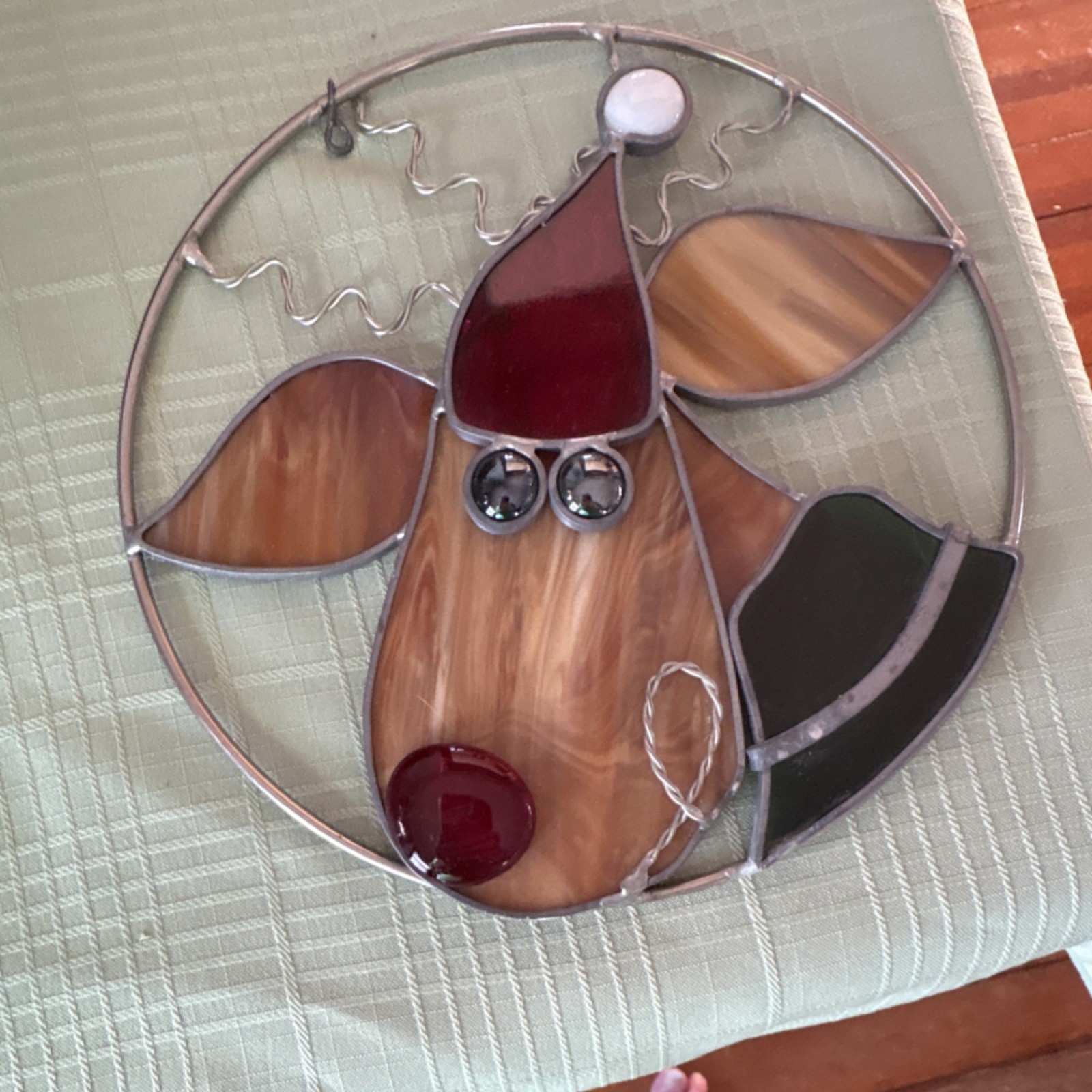 Stained Glass Rudolph Reindeer Christmas Suncatcher Vintage Decorative Art