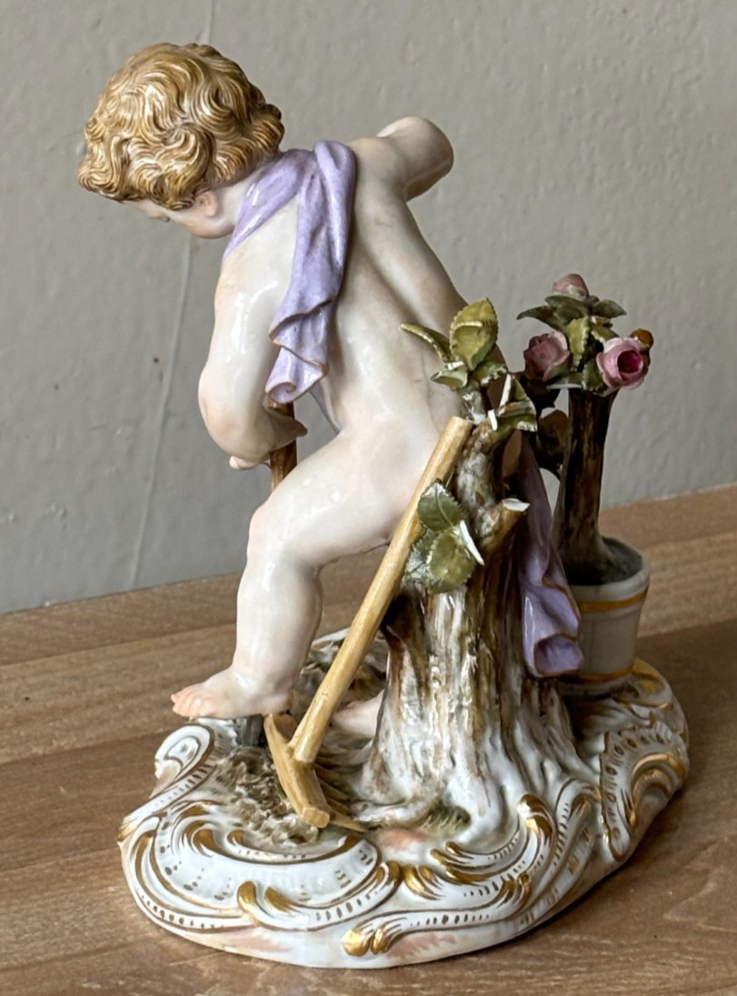 Lovely Meissen Figurine Putti Tending a Rose Garden