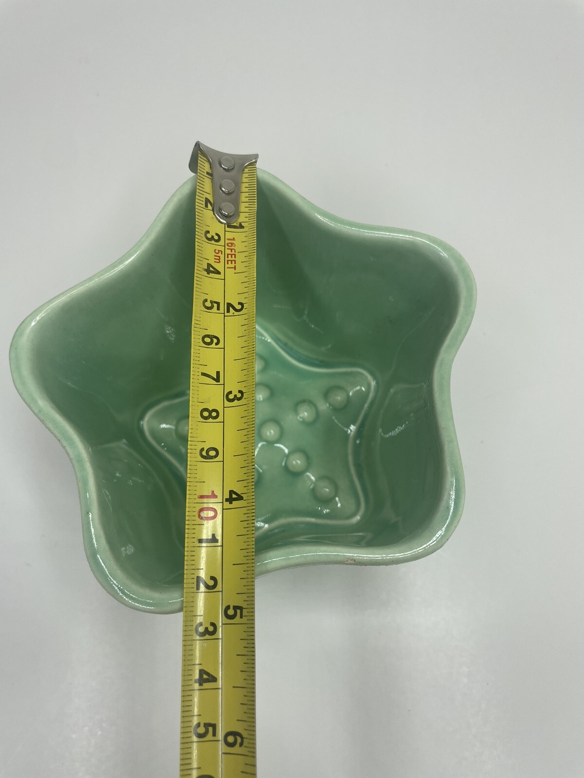 Treasure Craft Seashell Starfish Stoneware Vase Bowl, Mint Green 3.5″ Vintage