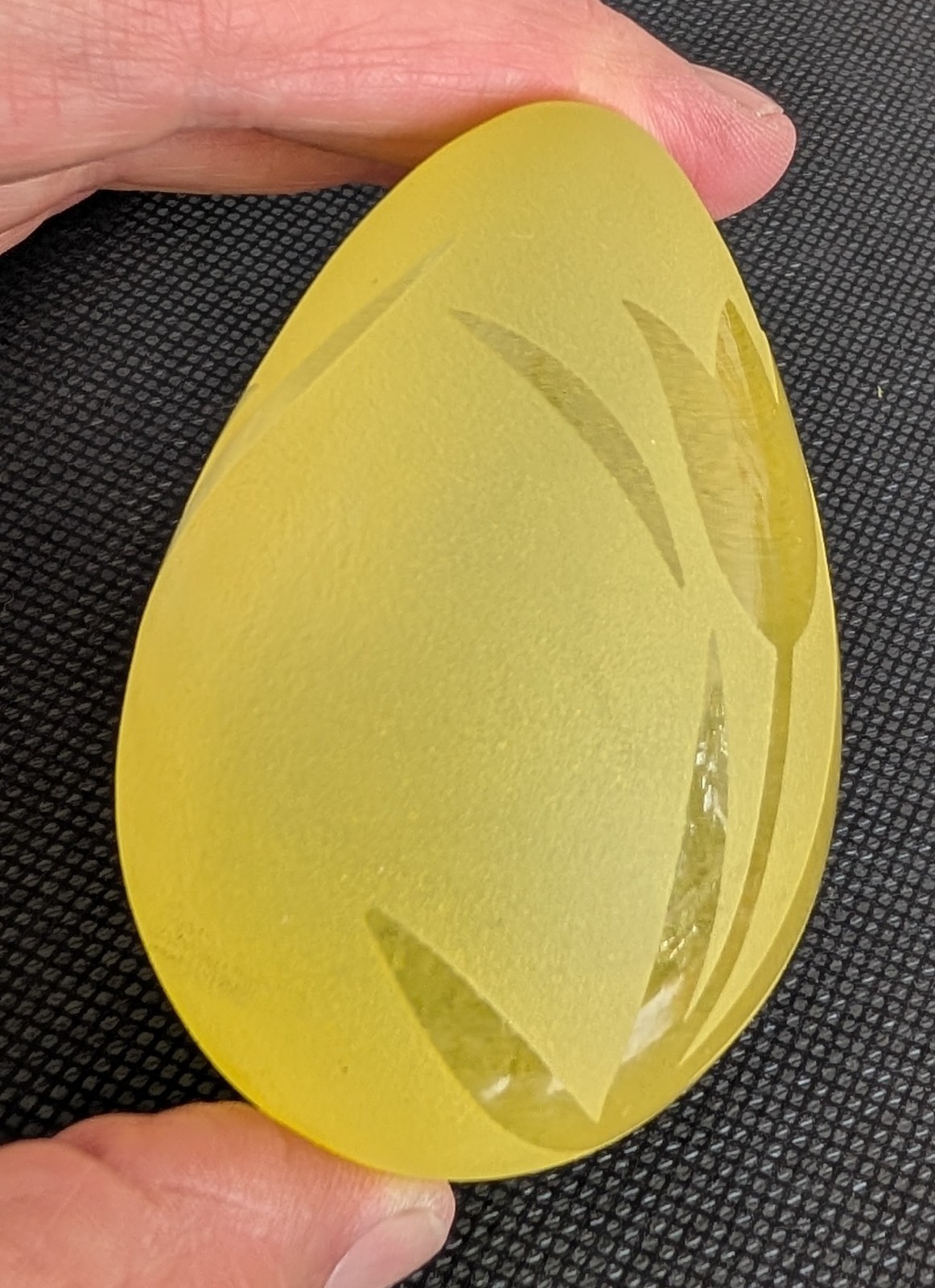 Vtg Pilgram Glass Sand Carved Egg Yellow with Tulips Original Box Acrylic Stand