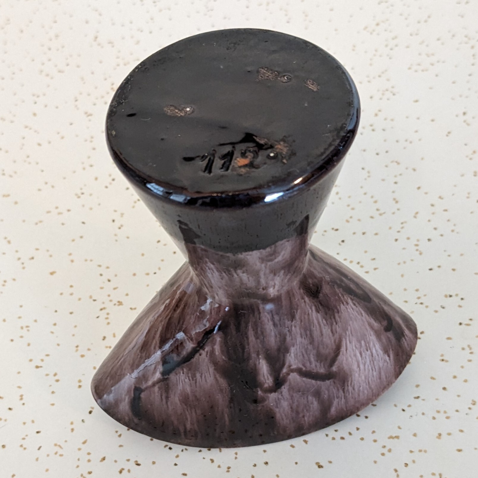Vase 2 Fan Shaped Brown Flame Glazed 4 5/8 in Tall 2 1/4 in Base 4 1/8 in Top