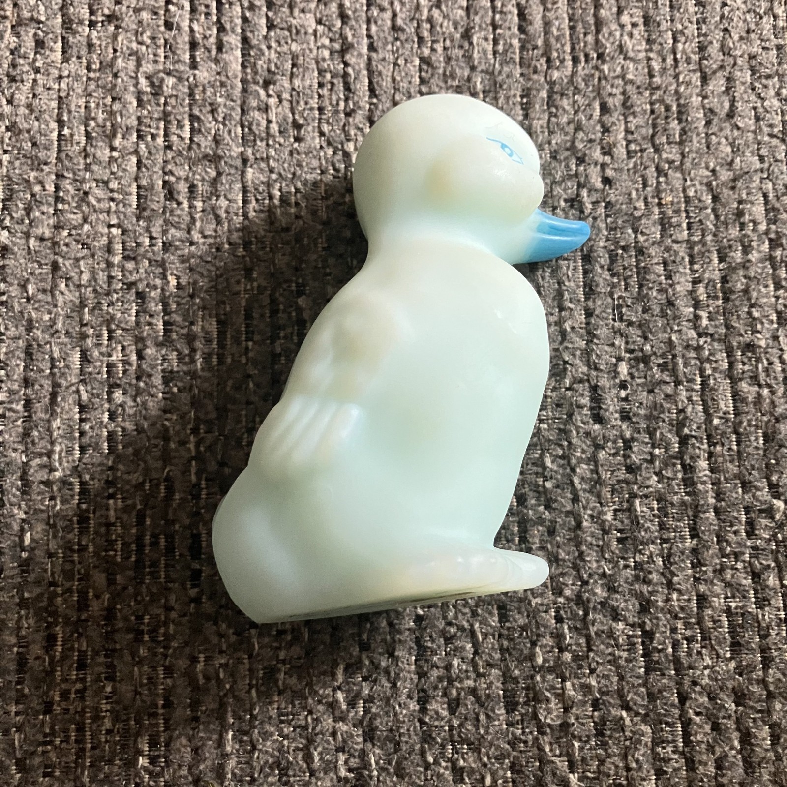 Vintage Fenton Satin Glass Hand Painted Blue Rose Blue Satin Duck Duckling 3.5″