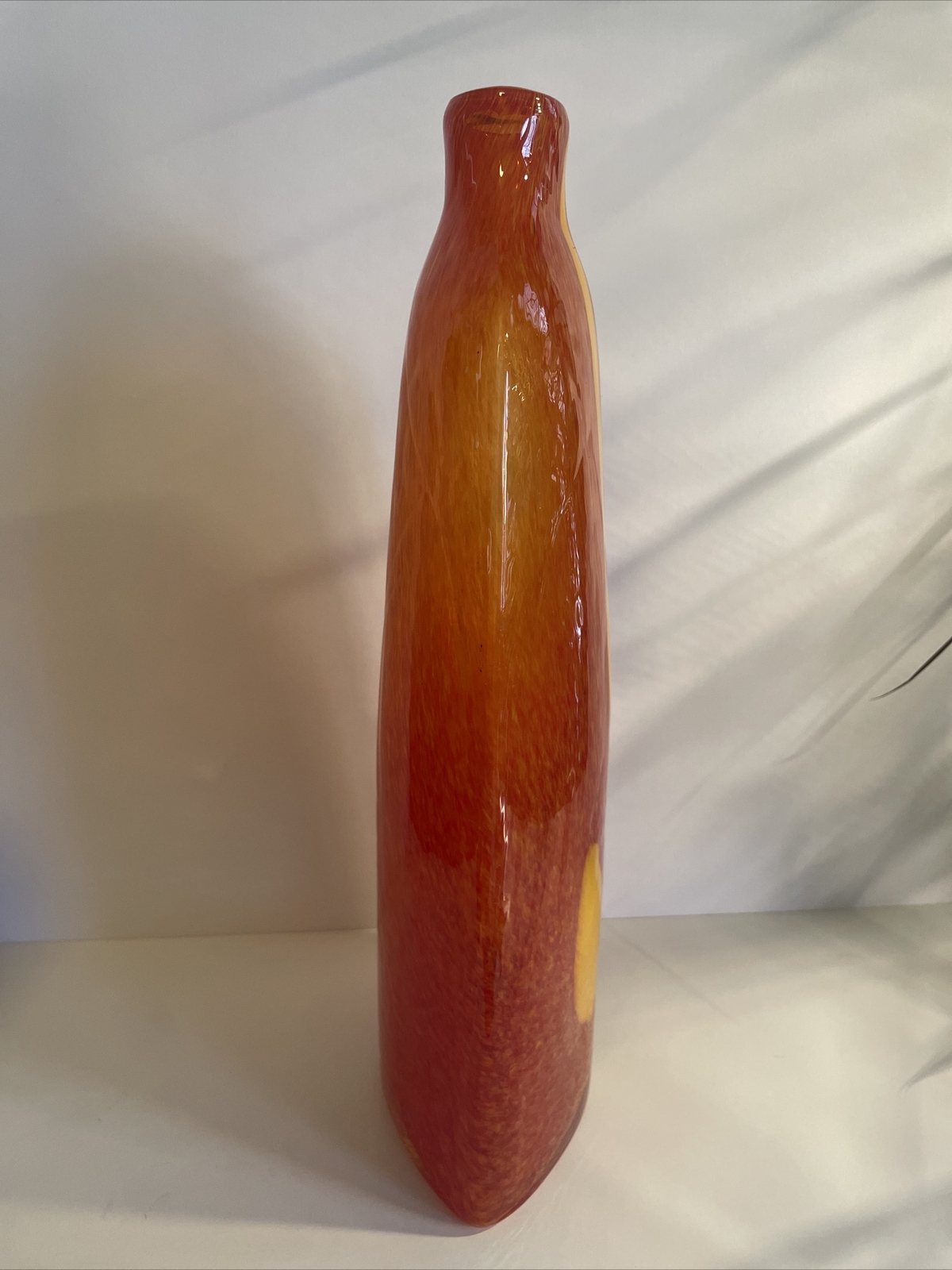 Art Glass Vase Shades of Orange and Yellow 14″ Tall