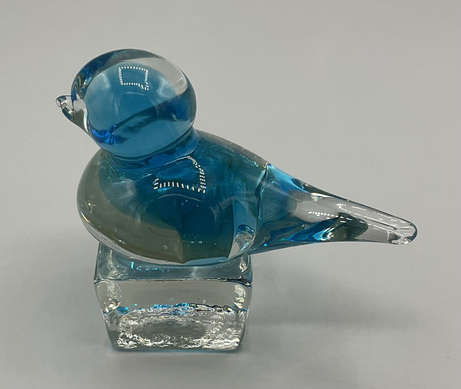 Vtg Blue/Clear Glass Bird on Cube ICET Arte Murano Uranium or Manganese UV Glow