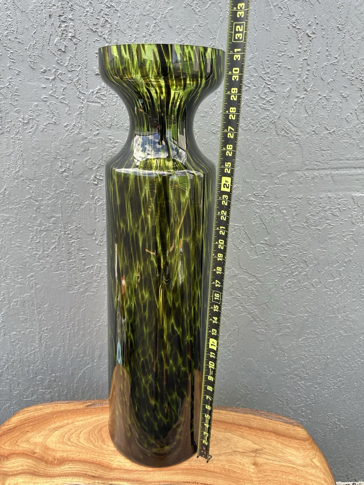 Vintage Large Art Glass Vase 31” Guild Poland– Green Black Handblown Style