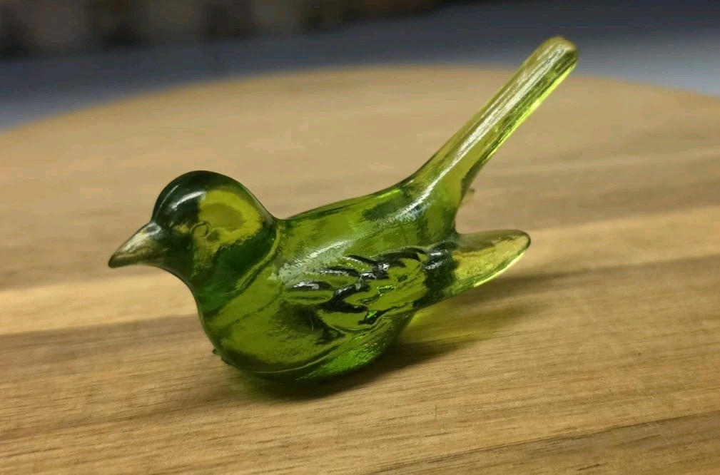 Vintage Green Glass Bird Small Trinket Figurine Tabletop Decor