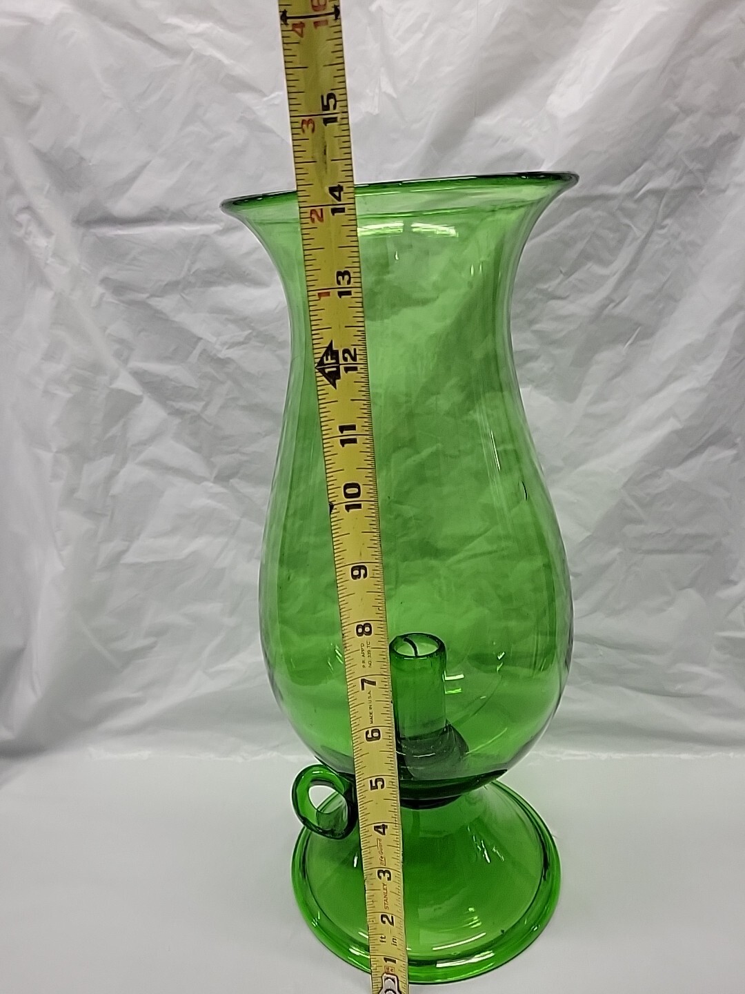 Vintage Empoli blown glass candle hurricane green 1960s 14 inch Italian # 5641