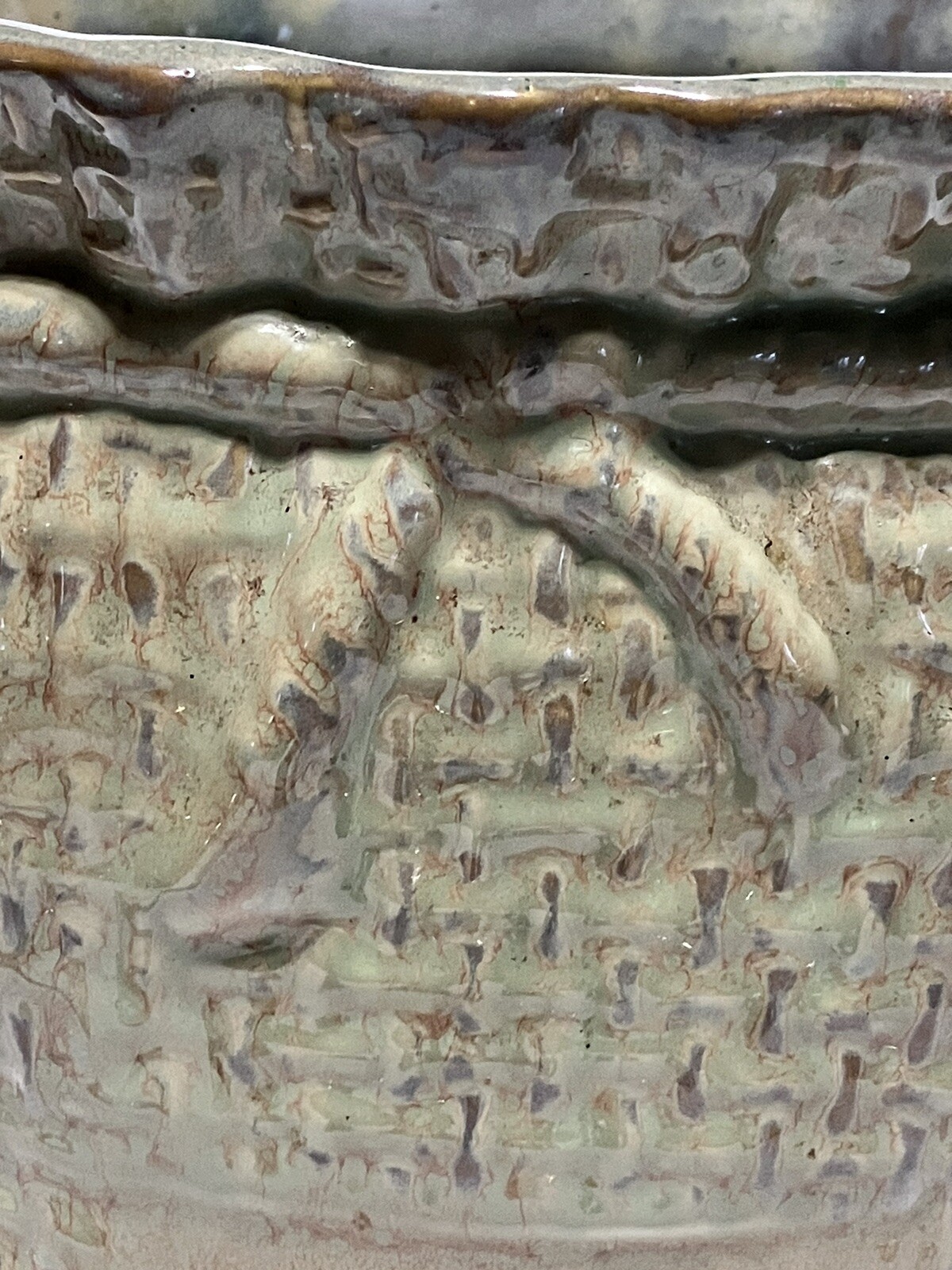 Vintage McCoy Glazed Pottery Green Burlap Sack Planter / Vase #1629 6.75 Inches