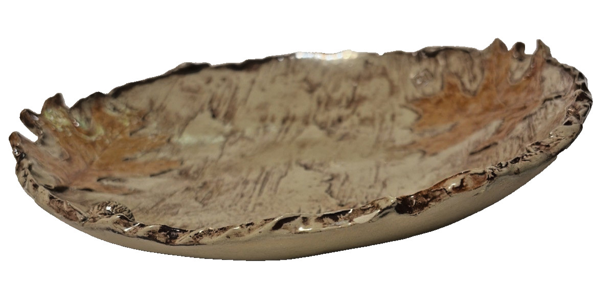 Ceramic Bowl Oak Leaf Acorn Motif Artist Signed Stunner Gorgeous Sculptural READ