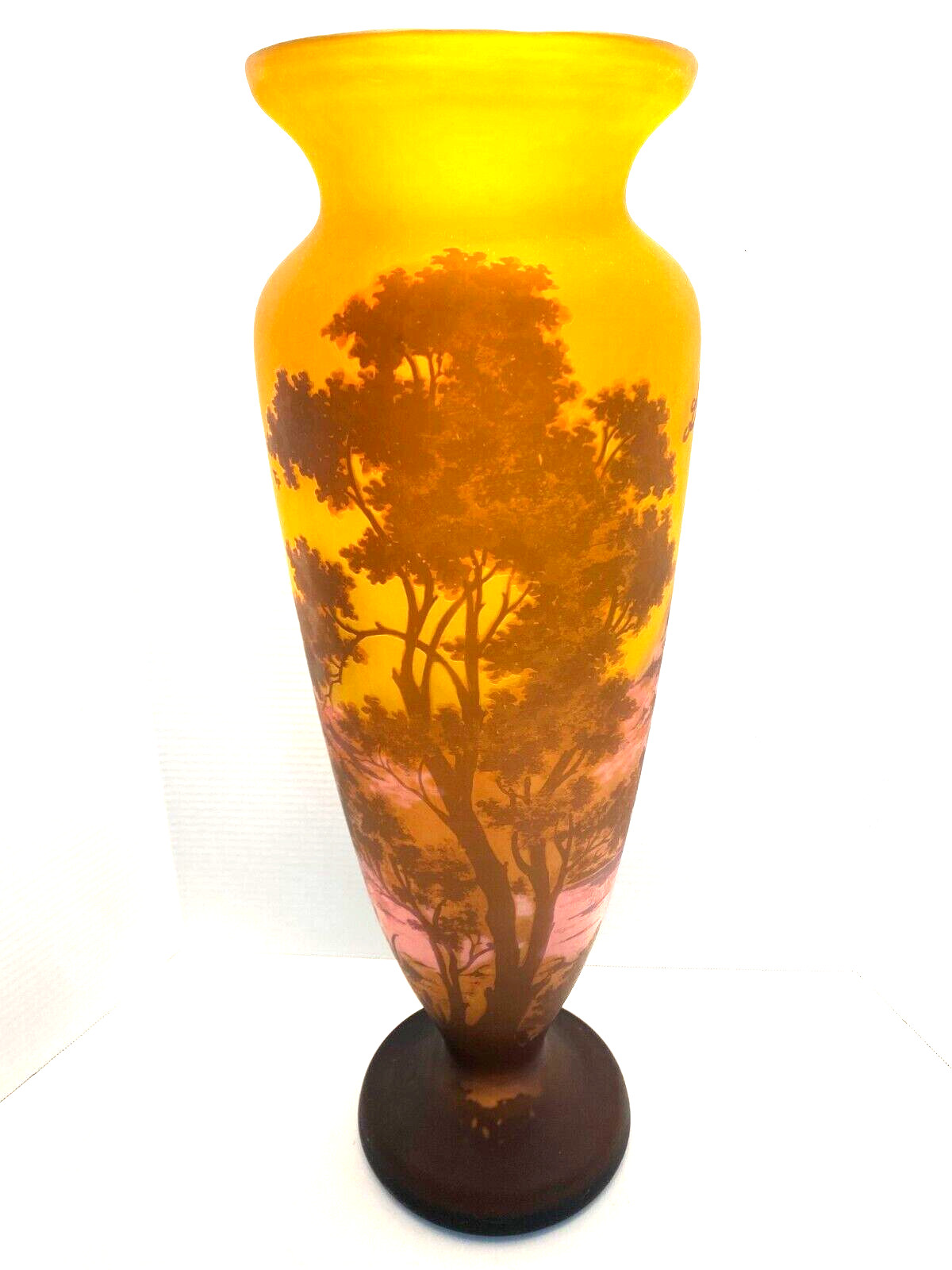 LARGE Reproduction Cameo Glass Landscape Emile Galle Vase ~ Art Nouveau ~ 22.5″