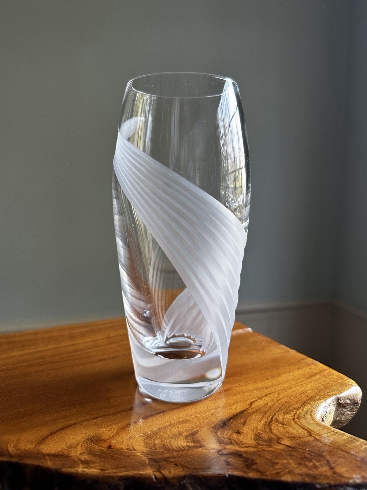 Lenox “Windswept” Clear Cut Crystal Frosted Swirled Bud Vase, 6.5” tall x3” wide