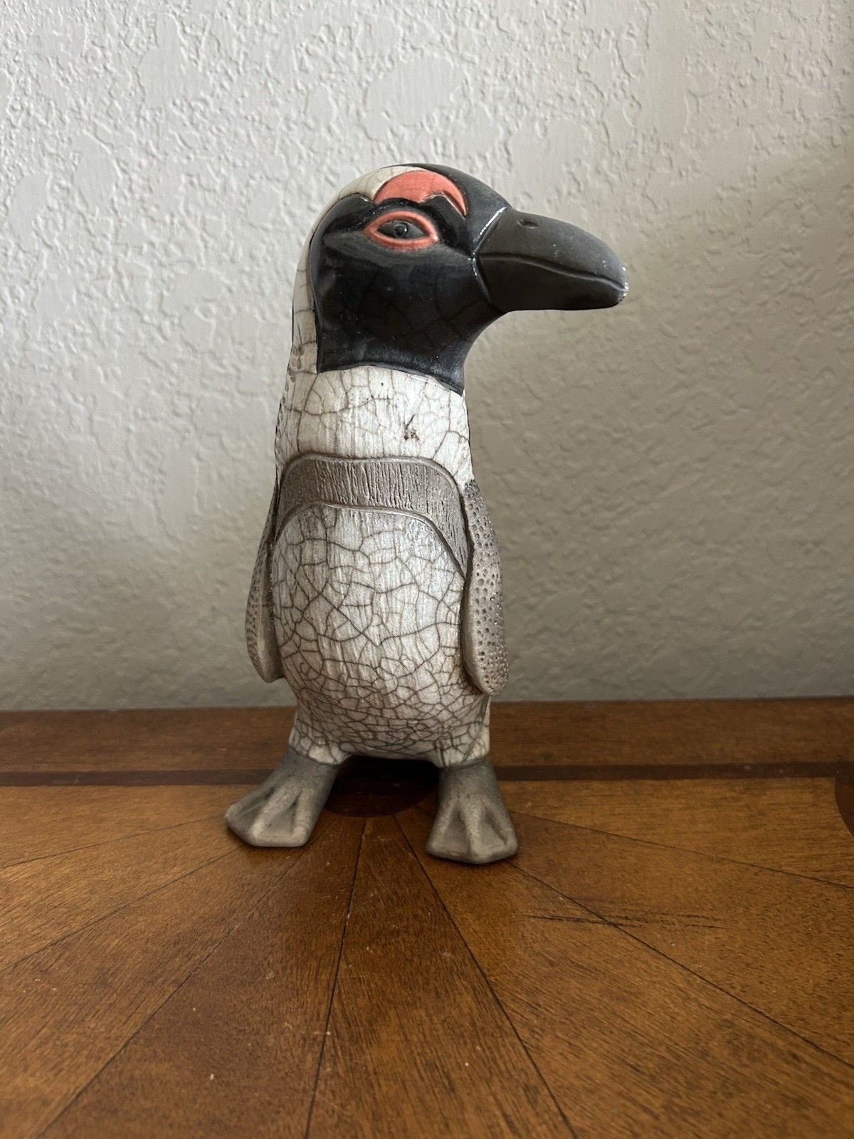 Ceramic Raku Fired African Jackass Penguin Crackled Glaze Hand Made South Africa