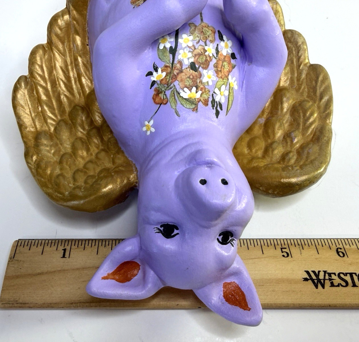Lavender Pig Figurine Hand Painted w/Flowers & Wings Signed – Dopamine Decor