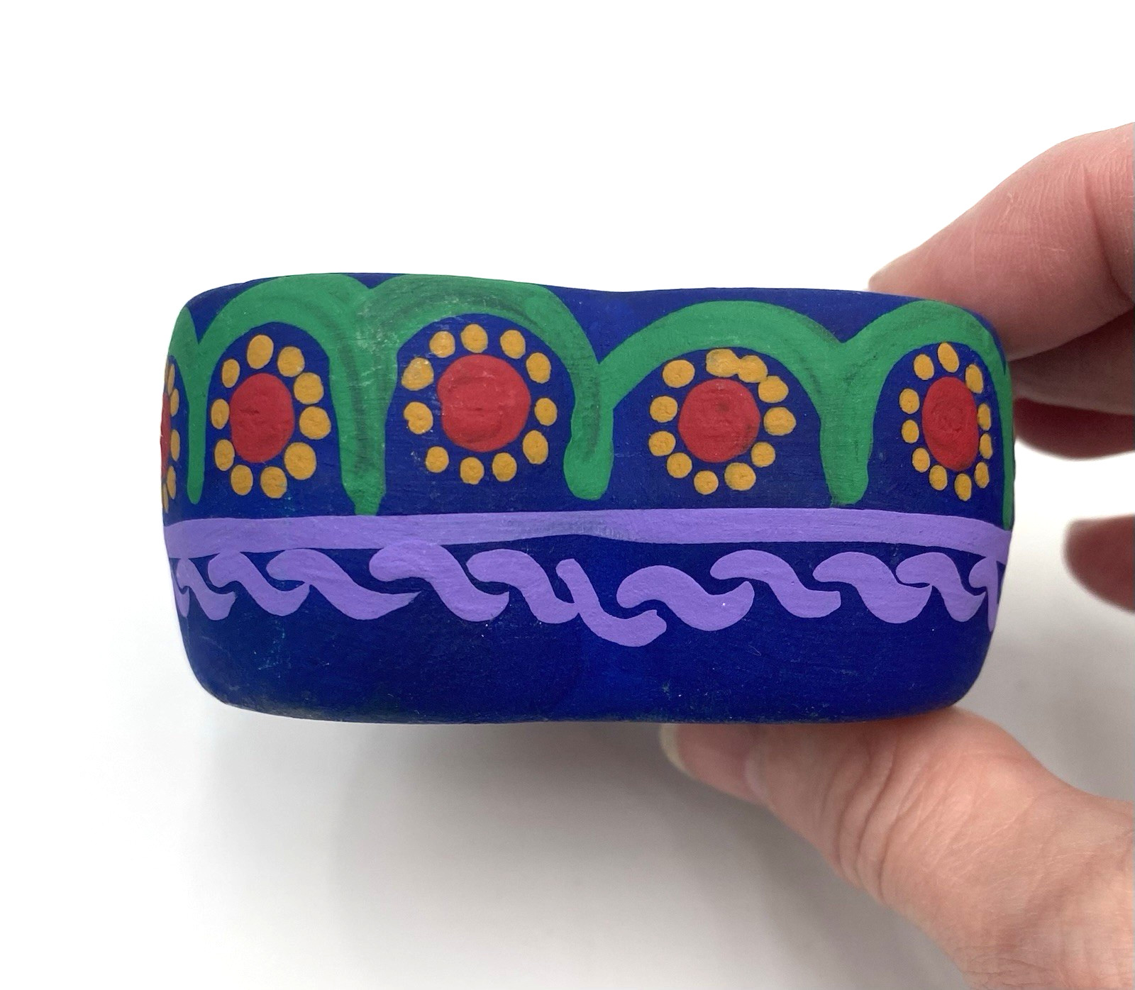 Terra Cotta Heart-Shaped Trinket/Jewelry Box Mexico Hand-Painted Florals Sticker