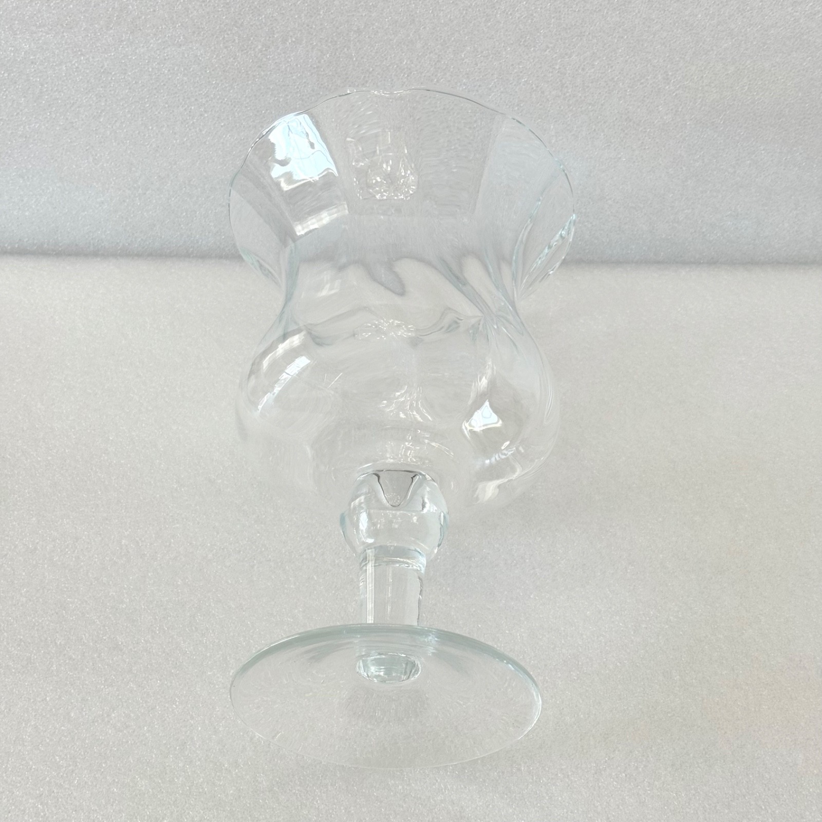 Clear Glass Hurricane Lamp Candle Holder 9.75” W/Footed Base Scalloped Vase