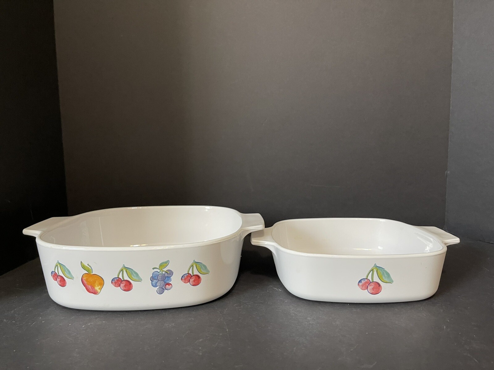 VINTAGE 1 2QT & 1 1QT Corning Ware Fruit Basket Pattern Casserole Dishes/Pans