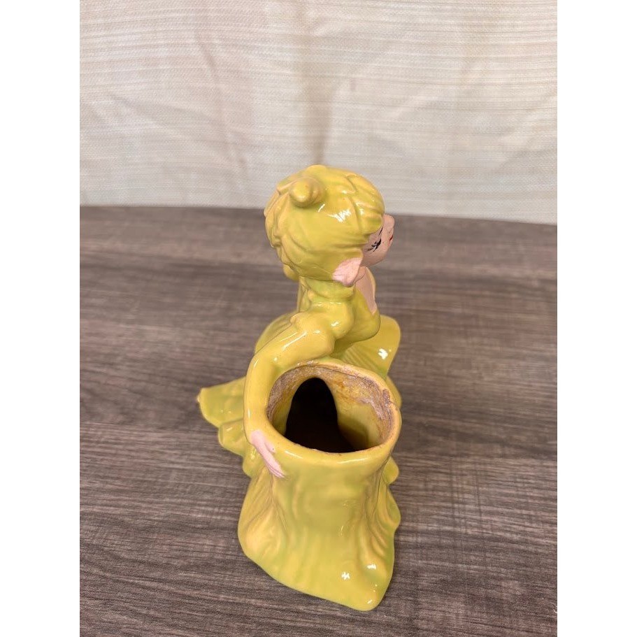 Vintage 1951 Gilner California Pottery Pixie Elf Figurine Planter Chartreuse