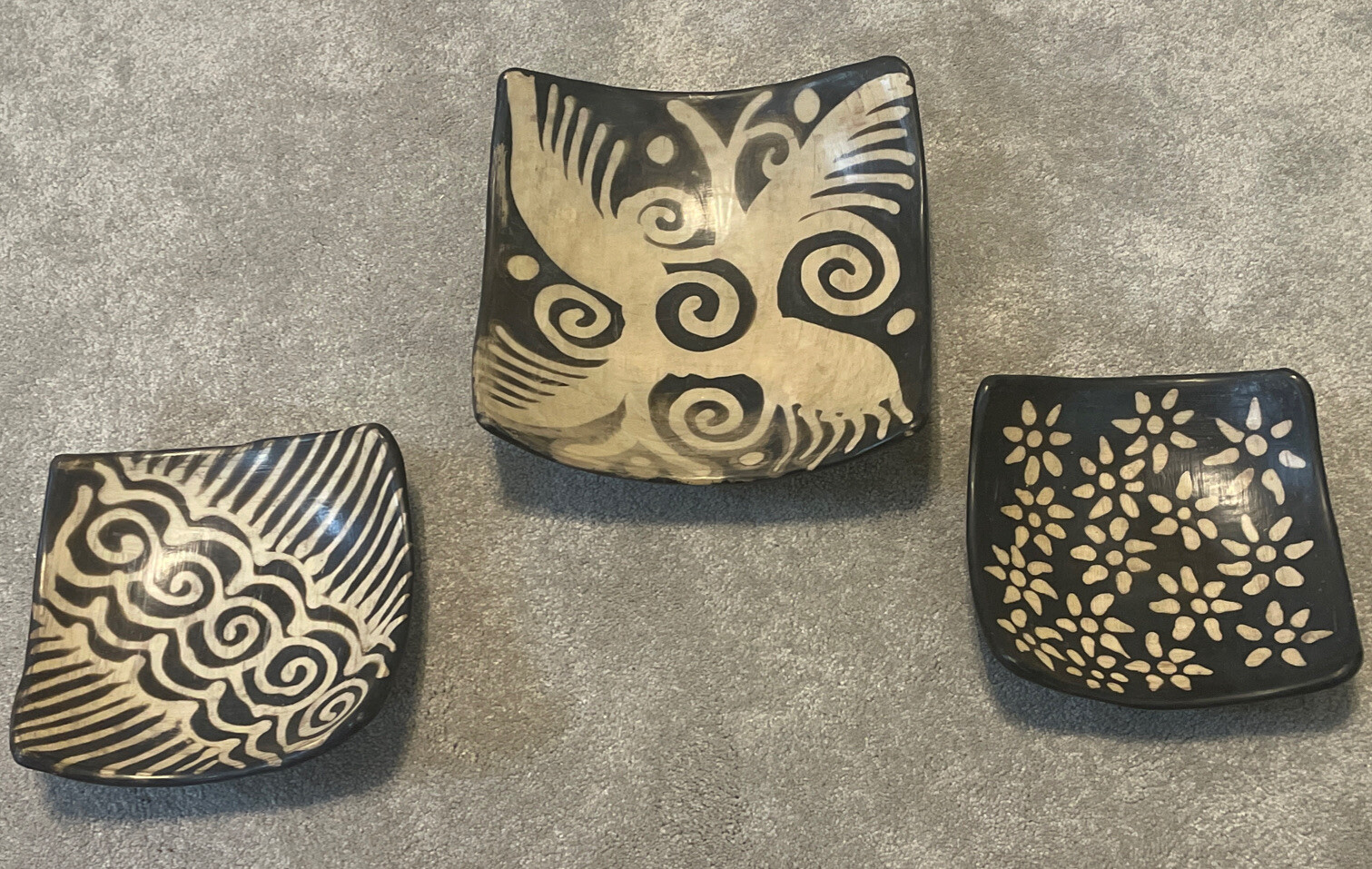 Art Deco Brown And Cream Decorative Dishes-1, 10 1/2” Square-2, 8” Square Stone