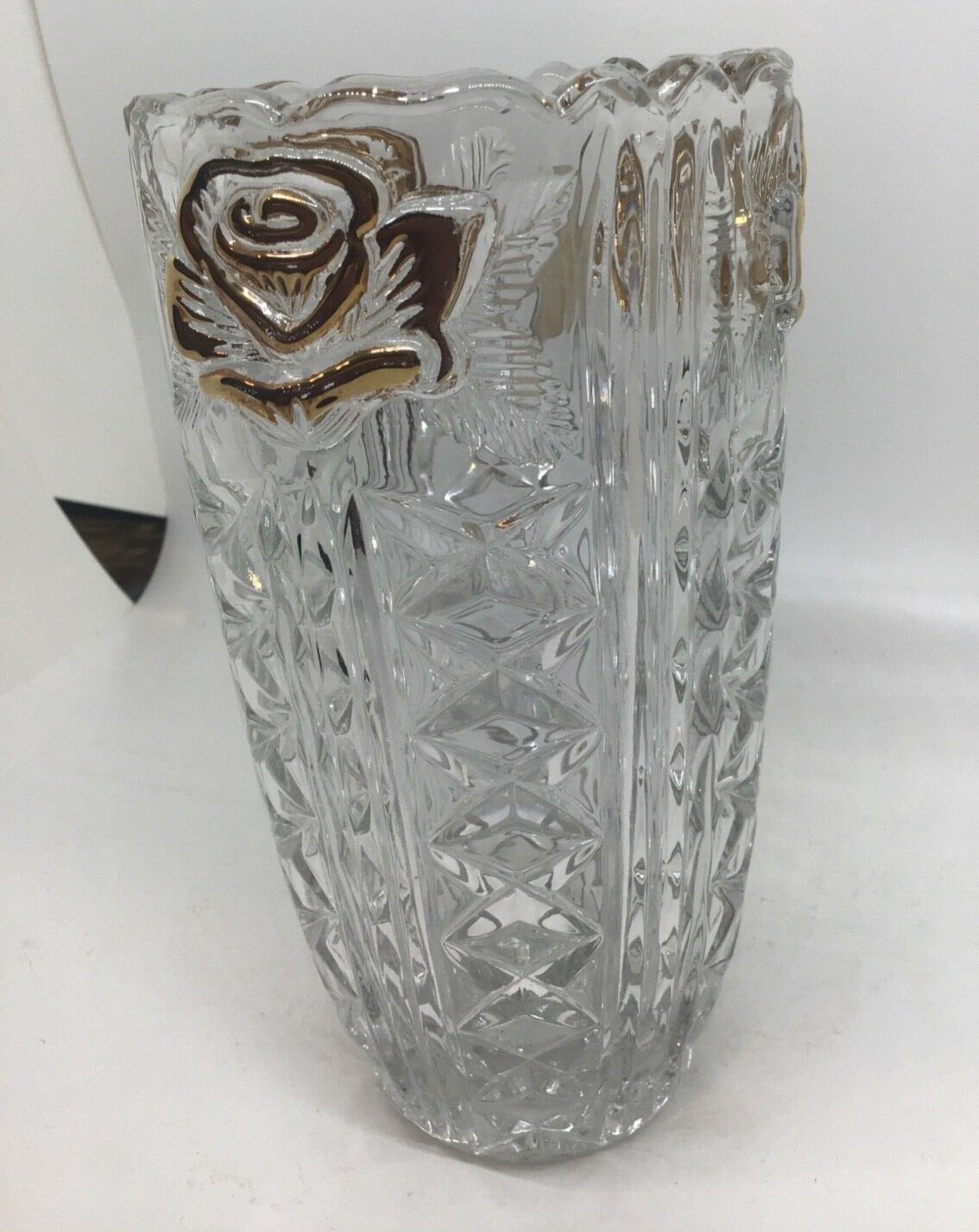 ANNA HUTTE BLEIKRISTALL 6.25 ” 24% LEAD CRYSTAL VASE WITH GOLD MADE IN GERMANY