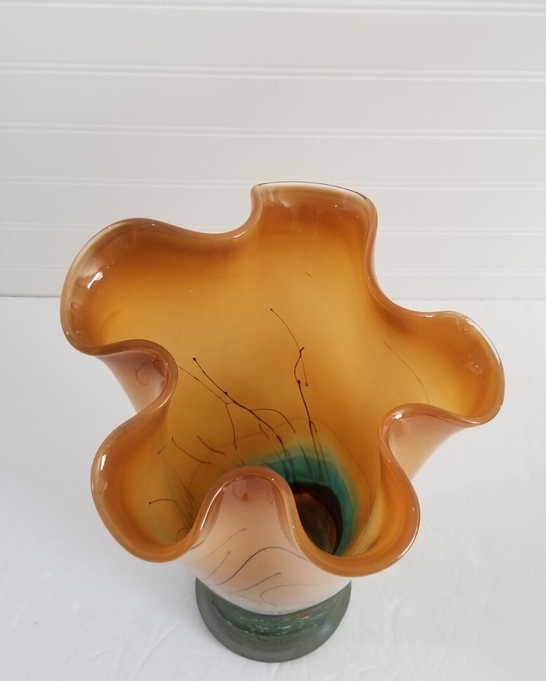 Romania Art Glass Vase 13″ Hand Signed by MIHAI TOPESCU