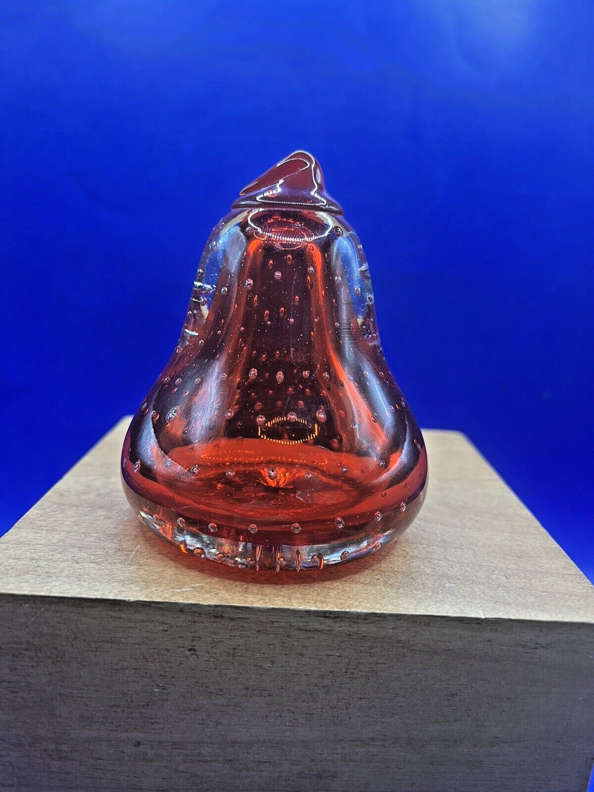 Glass Pear Fruit Controlled Bubble Bulicante Paperweight West Germany Cadmium