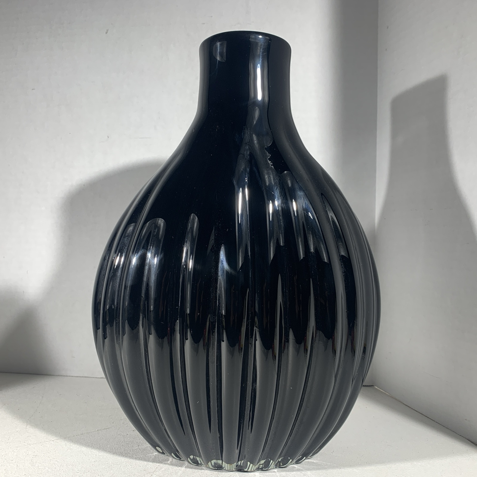 Black Red Modern Art Deco Style Ribbed Glass Art Vase