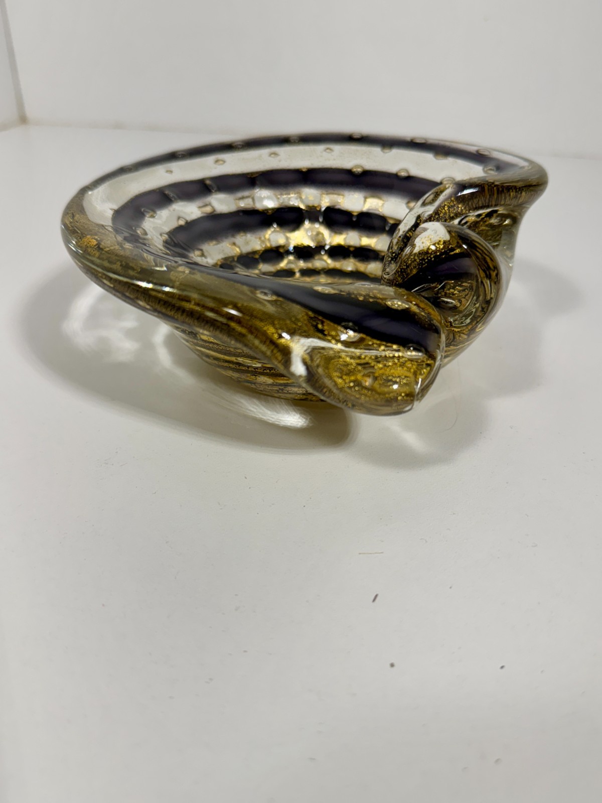 BAROVIER Murano Zebrati Gold Aventurine Art Glass Ashtray Bowl Italy