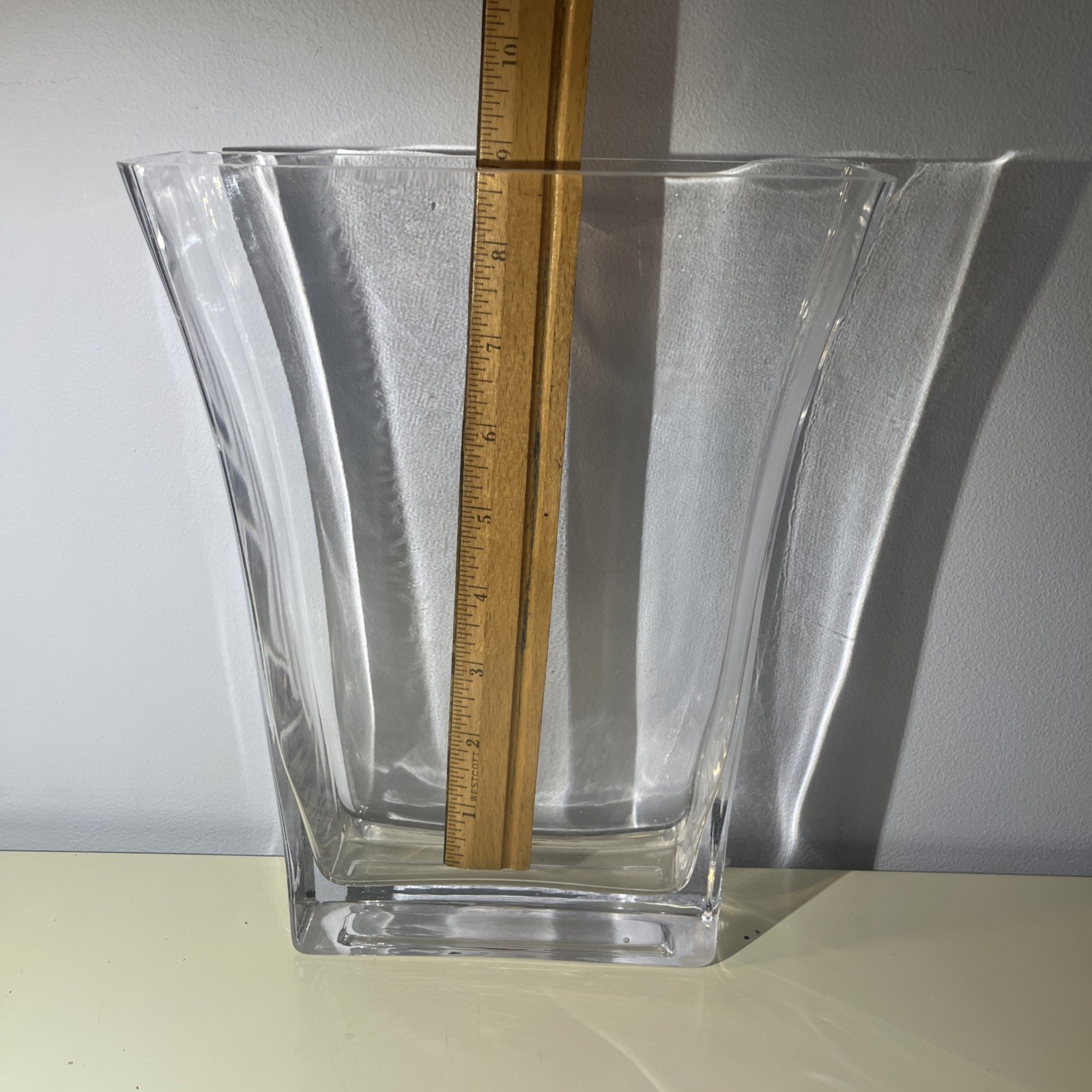 Clear Thick Glass Rectangle Flared Vase Home Decor Table Shelf Accent 9.8” X 7”